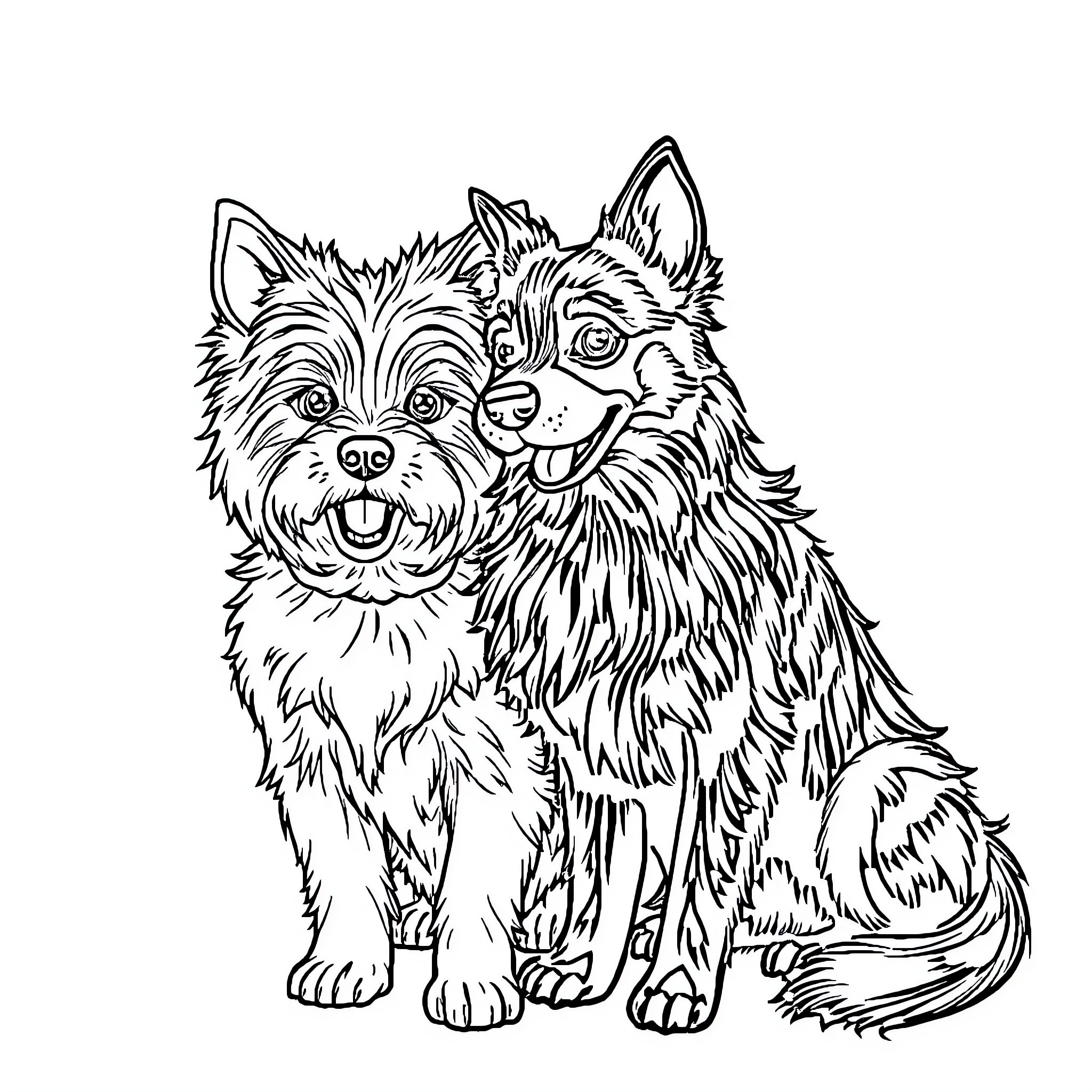 Bluey playing happily with friends Coloring Page (free black-and-white line drawing printable PDF for all, from beginners to advanced learners, including children, teens, adults, and seniors)