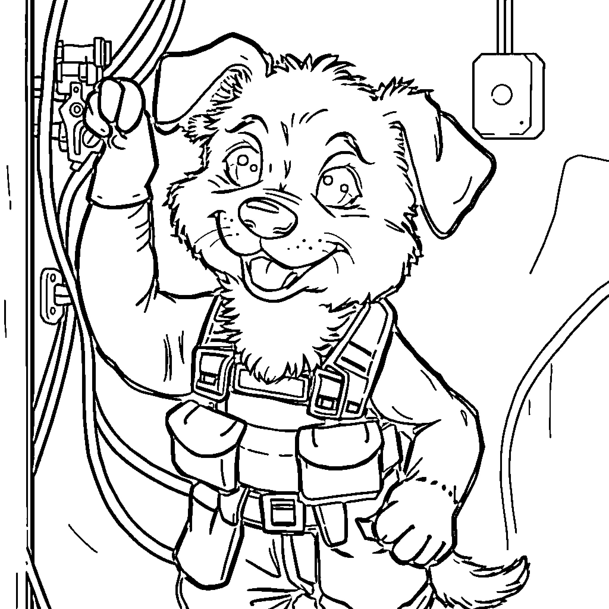 Dog adventuring in a backpack Coloring Page (free black-and-white line drawing printable PDF for all, from beginners to advanced learners, including children, teens, adults, and seniors)
