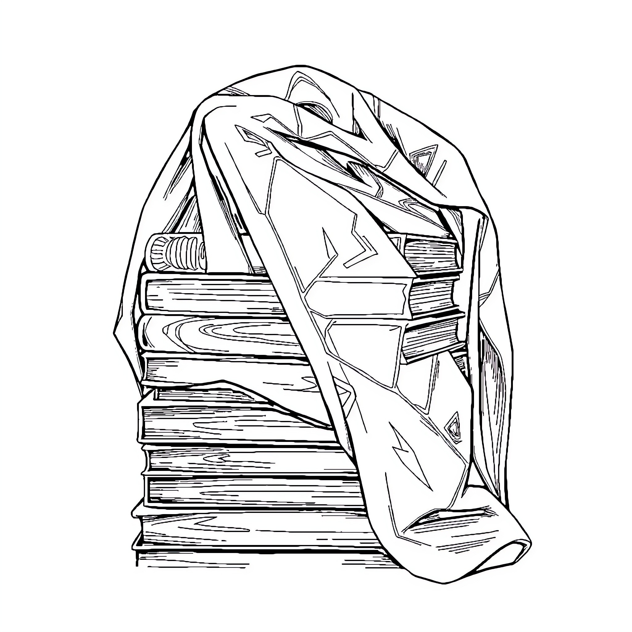 Cover of Crumpled Books Stacked Coloring Page (free black-and-white line drawing printable PDF for all, from beginners to advanced learners, including children, teens, adults, and seniors)