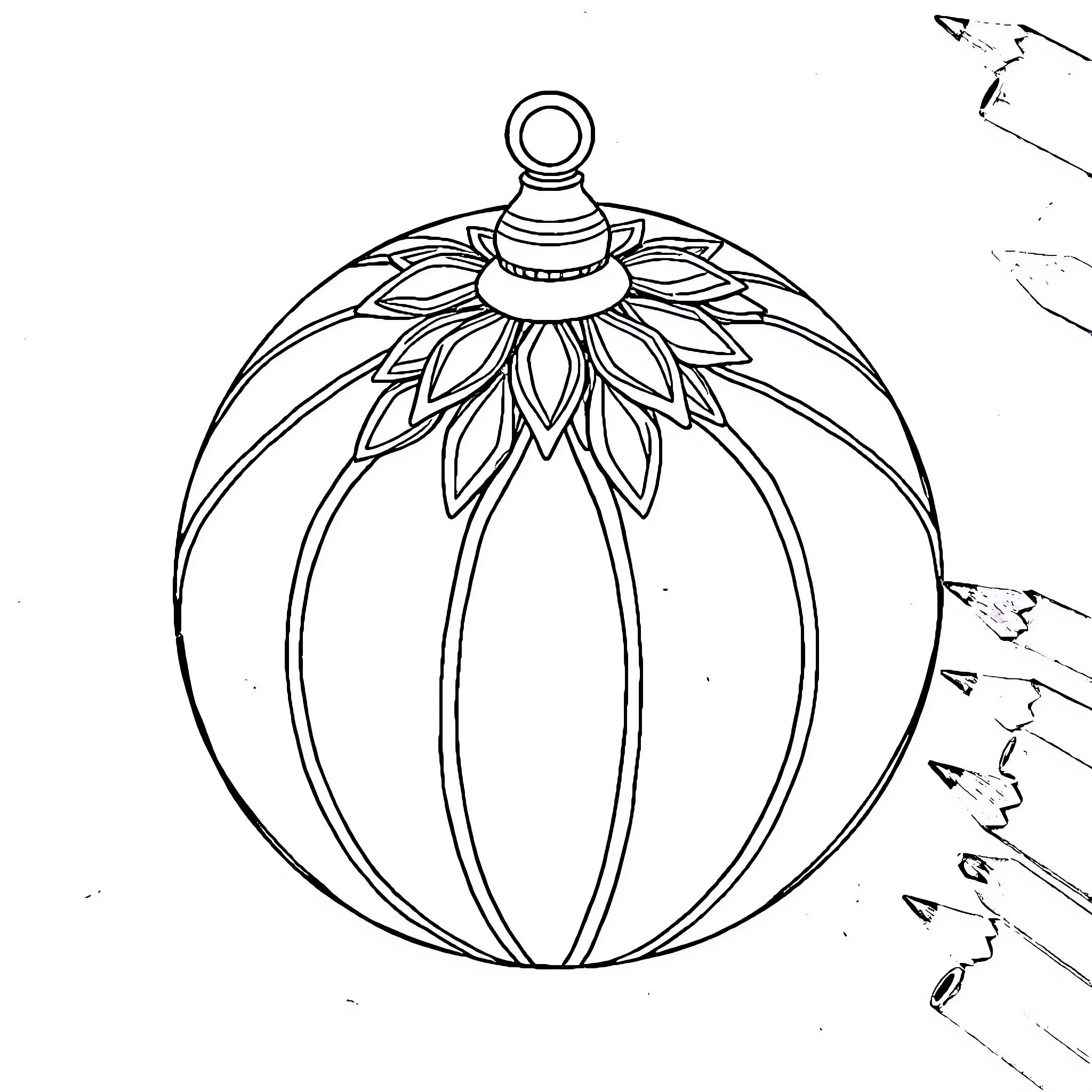 Ball-shaped ornament with intricate floral design Coloring Page (free black-and-white line drawing printable PDF for all, from beginners to advanced learners, including children, teens, adults, and seniors)