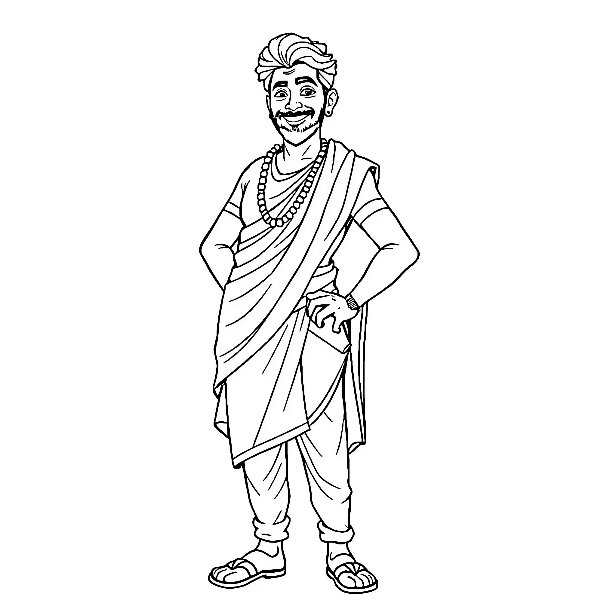 Ajit depicted in traditional Indian attire Coloring Page (free black-and-white line drawing printable PDF for all, from beginners to advanced learners, including children, teens, adults, and seniors)
