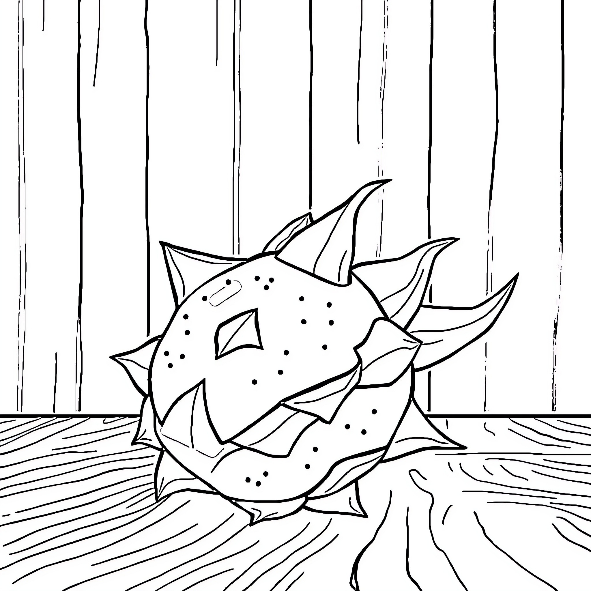 Dragon Fruit floating in the ocean Coloring Page (free black-and-white line drawing printable PDF for all, from beginners to advanced learners, including children, teens, adults, and seniors)