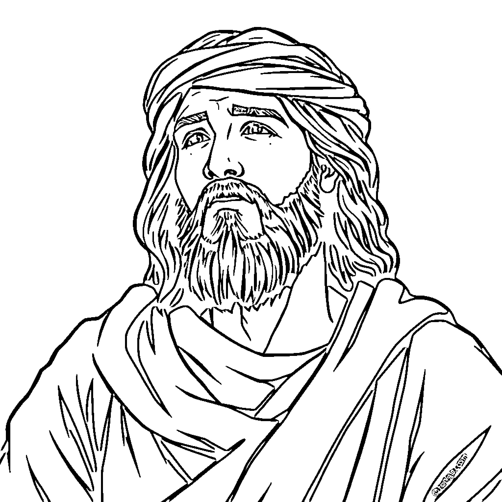 Messiah in Contemplation Coloring Page (free black-and-white line drawing printable PDF for all, from beginners to advanced learners, including children, teens, adults, and seniors)