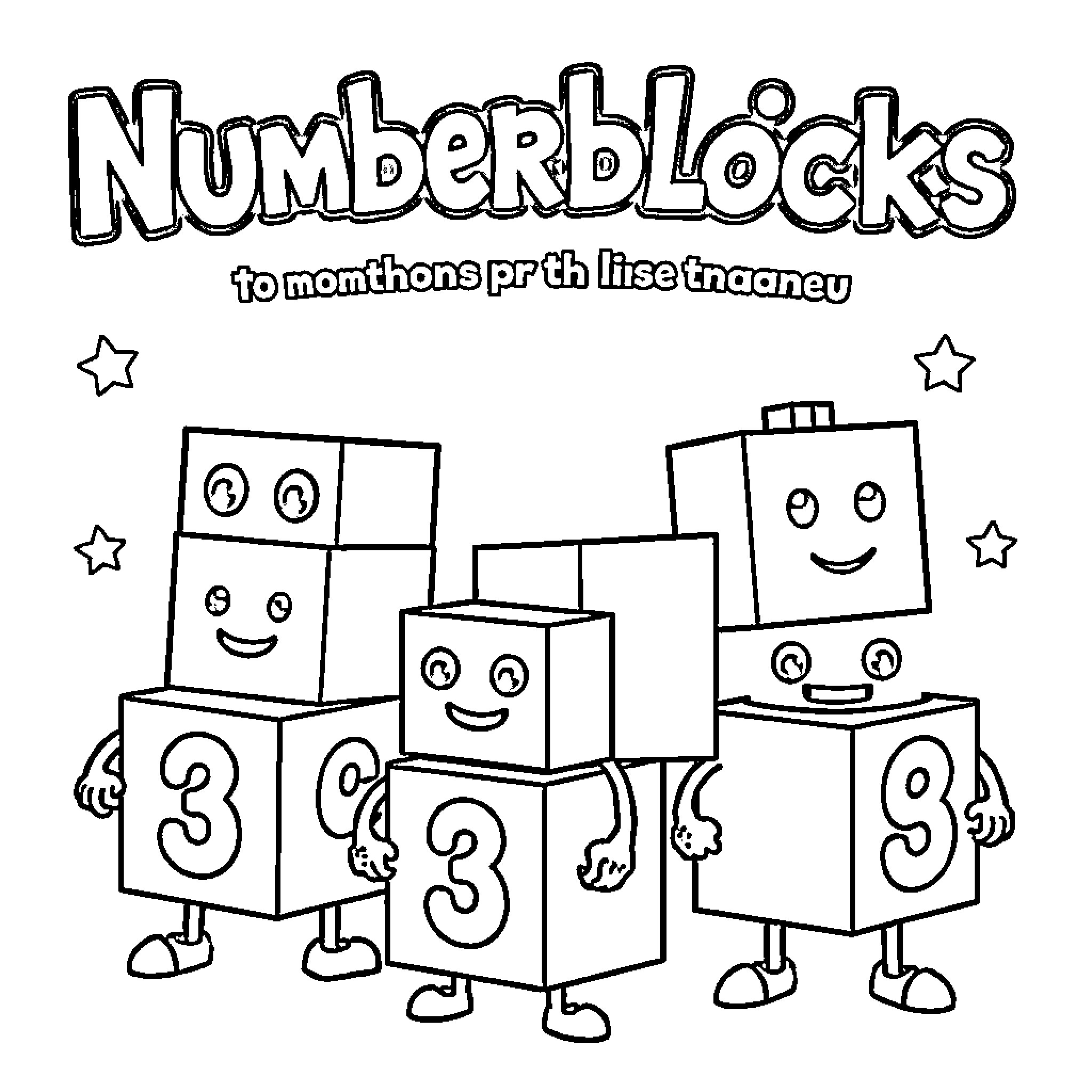 Numberblocks having fun together Coloring Page (free black-and-white line drawing printable PDF for all, from beginners to advanced learners, including children, teens, adults, and seniors)