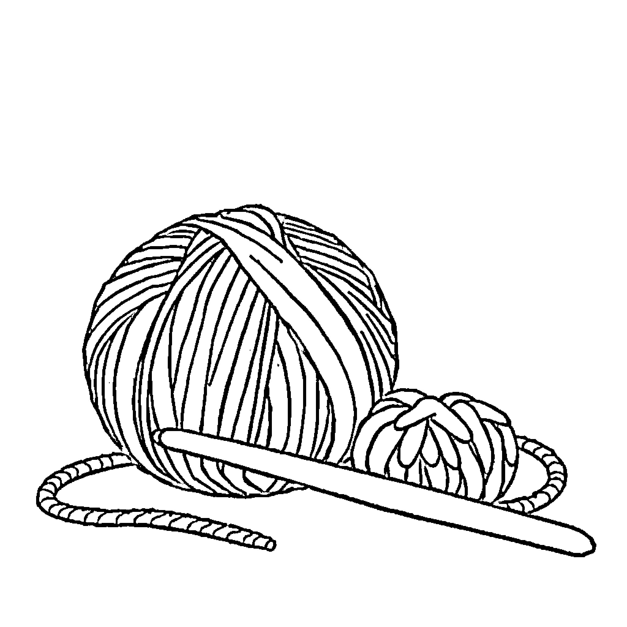Yarn bundles and knitting needles in tranquil composition Coloring Page (free black-and-white line drawing printable PDF for all, from beginners to advanced learners, including children, teens, adults, and seniors)