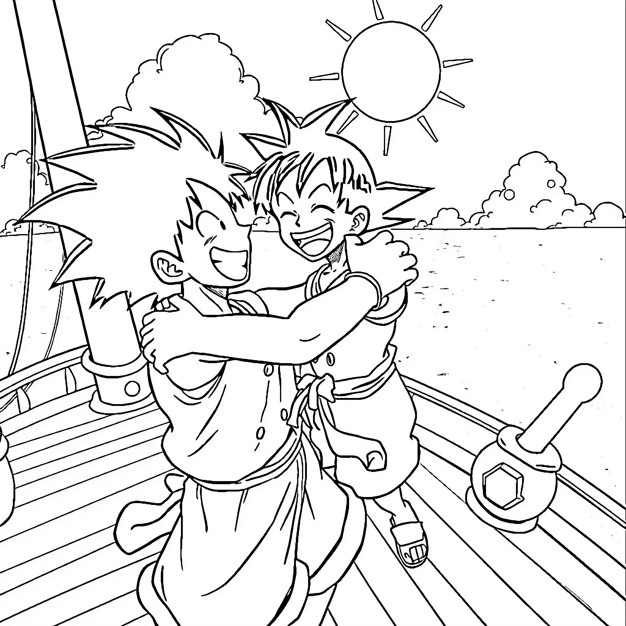 Luffy's Adventure on the High Seas Coloring Page (free black-and-white line drawing printable PDF for all, from beginners to advanced learners, including children, teens, adults, and seniors)