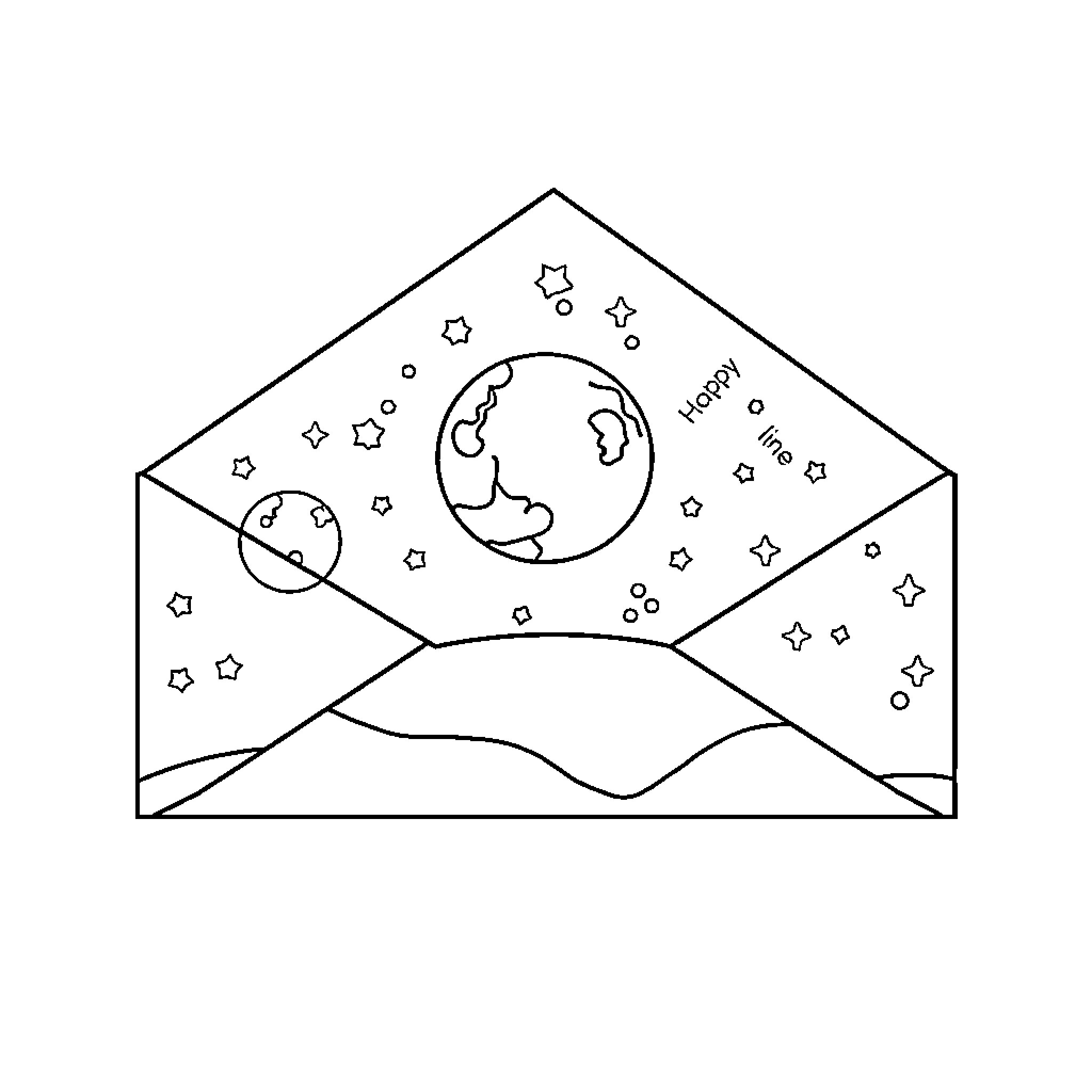 Night Starry Sky with Crescent Moon Coloring Page (free black-and-white line drawing printable PDF for all, from beginners to advanced learners, including children, teens, adults, and seniors)