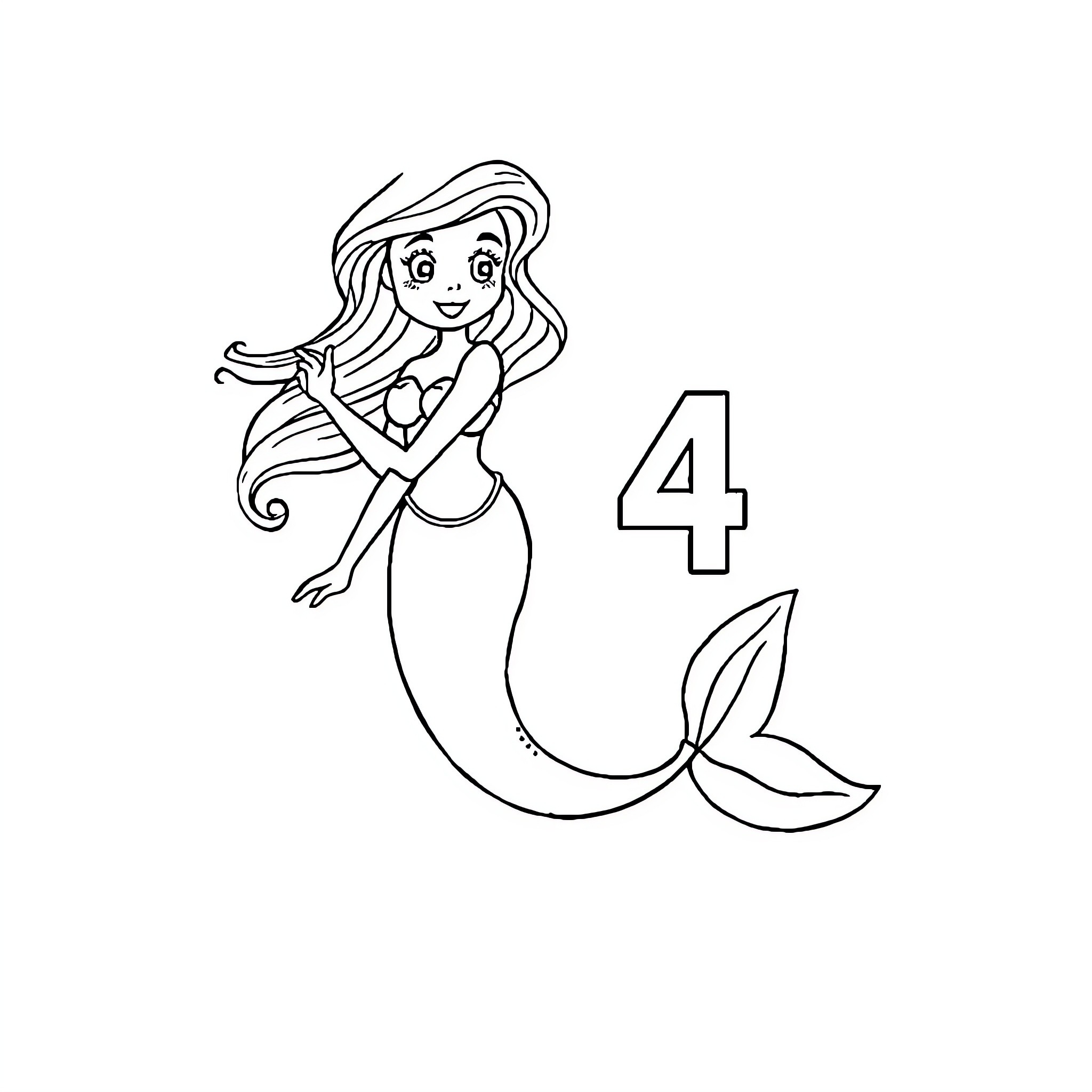 Mermaid celebrating with joyful expression Coloring Page (free black-and-white line drawing printable PDF for all, from beginners to advanced learners, including children, teens, adults, and seniors)