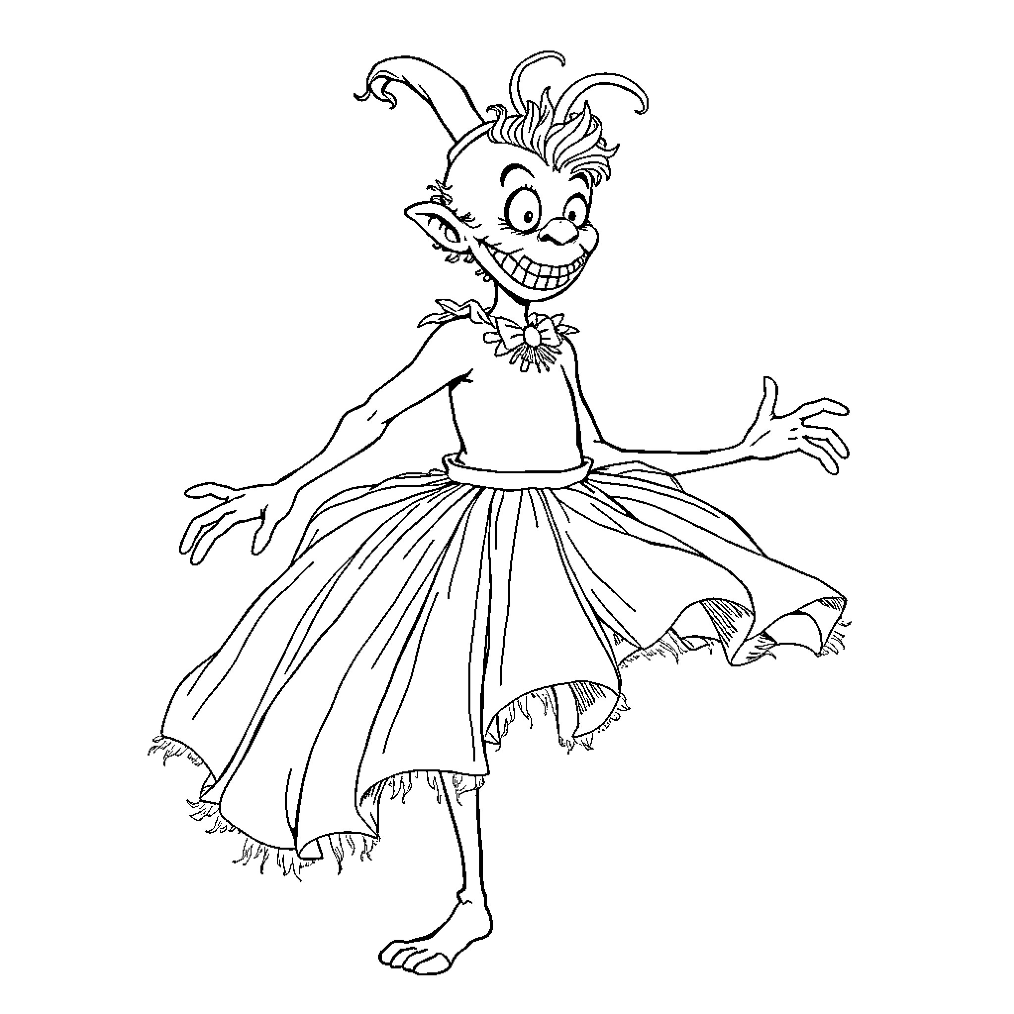 Climber joyfully dancing in elaborate costume Coloring Page (free black-and-white line drawing printable PDF for all, from beginners to advanced learners, including children, teens, adults, and seniors)