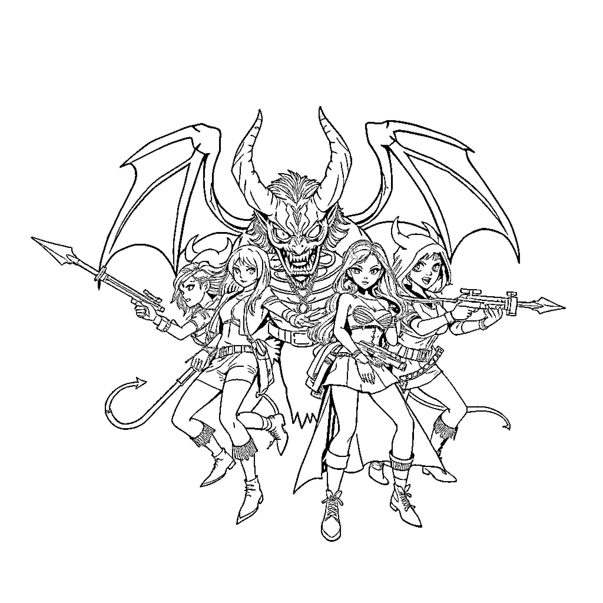 Demon Hunter's Fearsome Charge into Battle Coloring Page (free black-and-white line drawing printable PDF for all, from beginners to advanced learners, including children, teens, adults, and seniors)