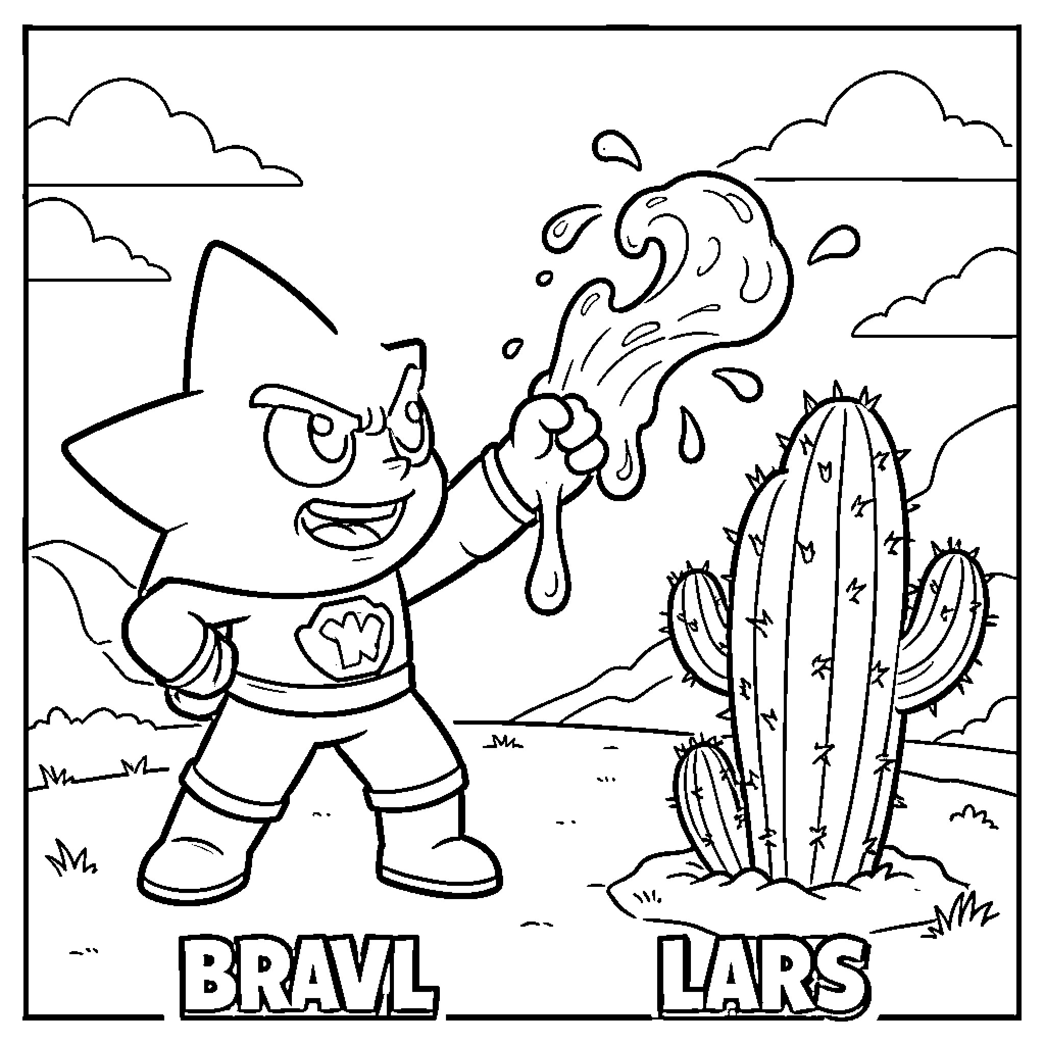 Spike's Cactus Brawl in the Desert Coloring Page (free black-and-white line drawing printable PDF for all, from beginners to advanced learners, including children, teens, adults, and seniors)