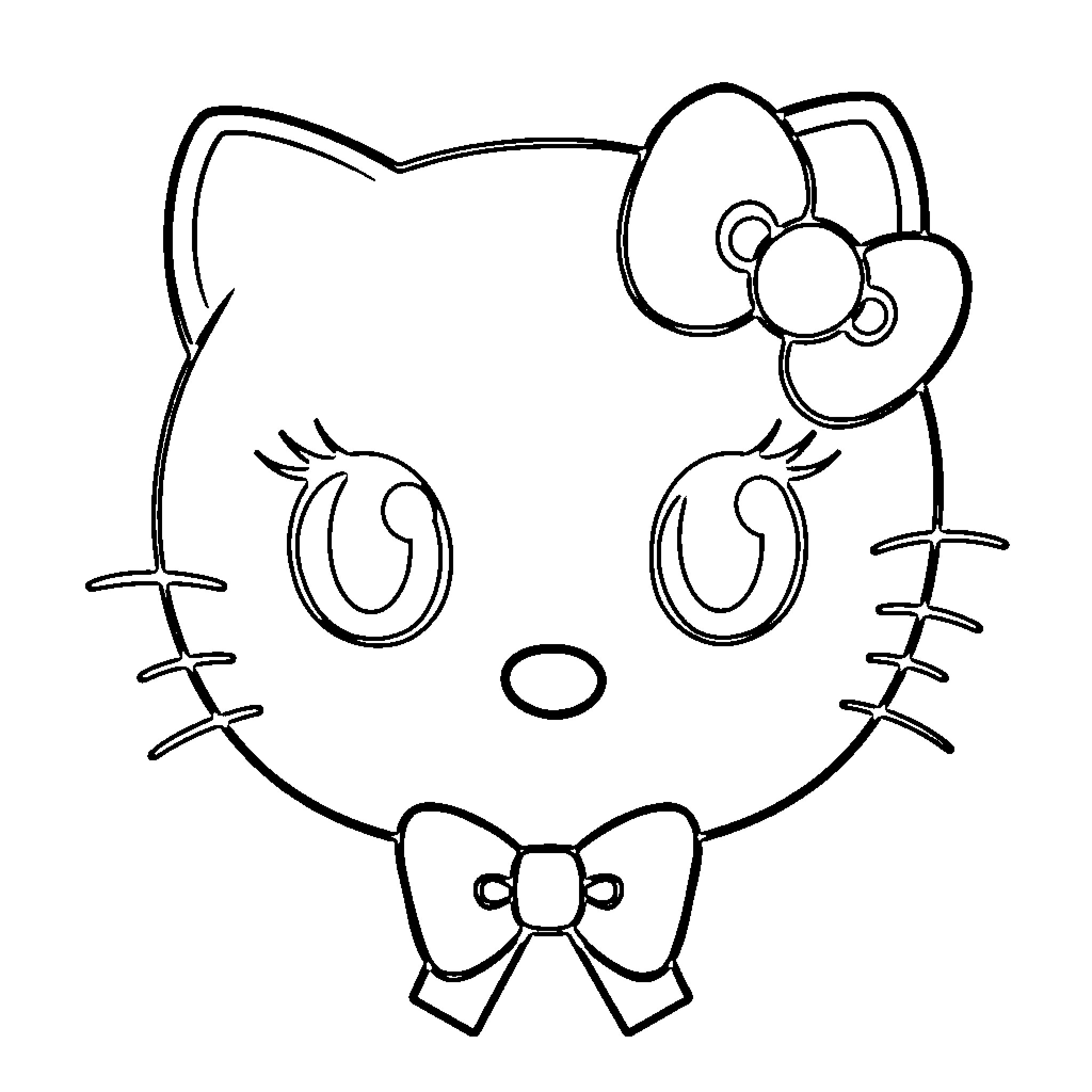 Hello Kitty with bow and expression Coloring Page (free black-and-white line drawing printable PDF for all, from beginners to advanced learners, including children, teens, adults, and seniors)