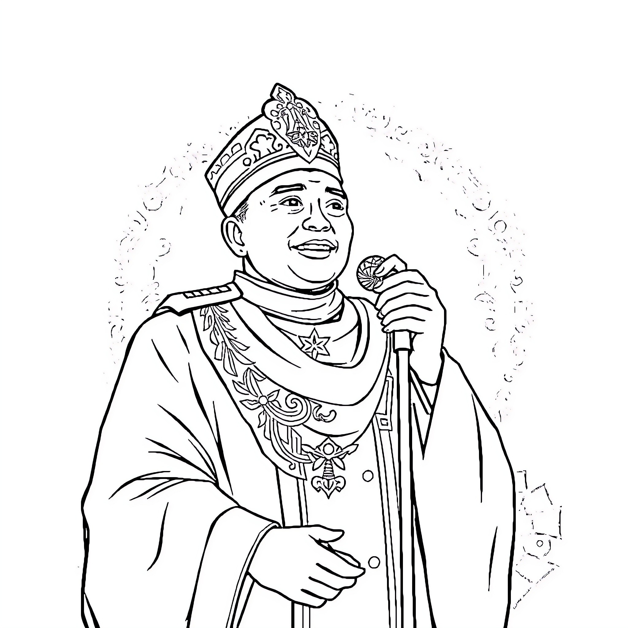 Class Leader Delivering Inspirational Speech Coloring Page (free black-and-white line drawing printable PDF for all, from beginners to advanced learners, including children, teens, adults, and seniors)