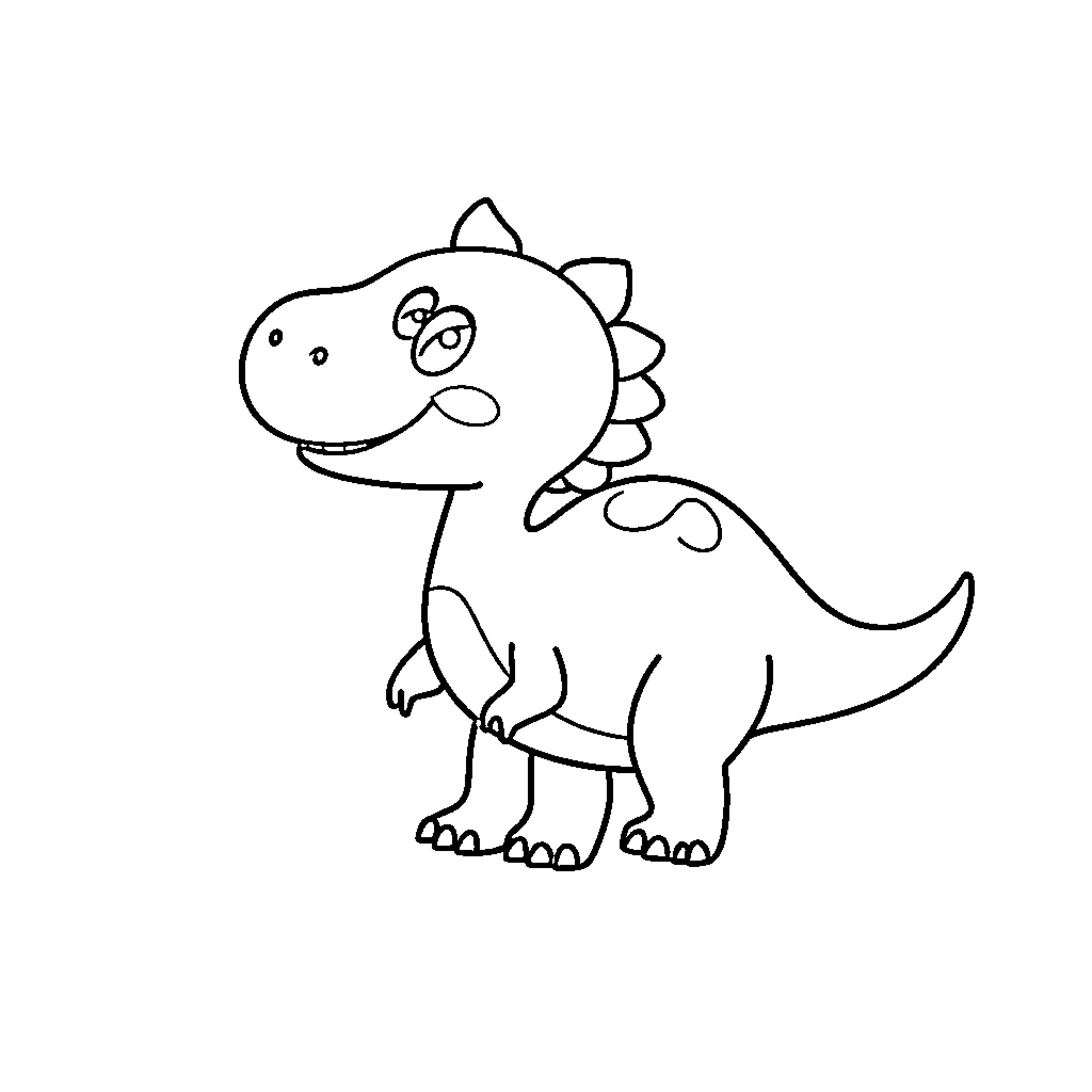 Dinosaur cartoon character smiling and standing Coloring Page (free black-and-white line drawing printable PDF for all, from beginners to advanced learners, including children, teens, adults, and seniors)