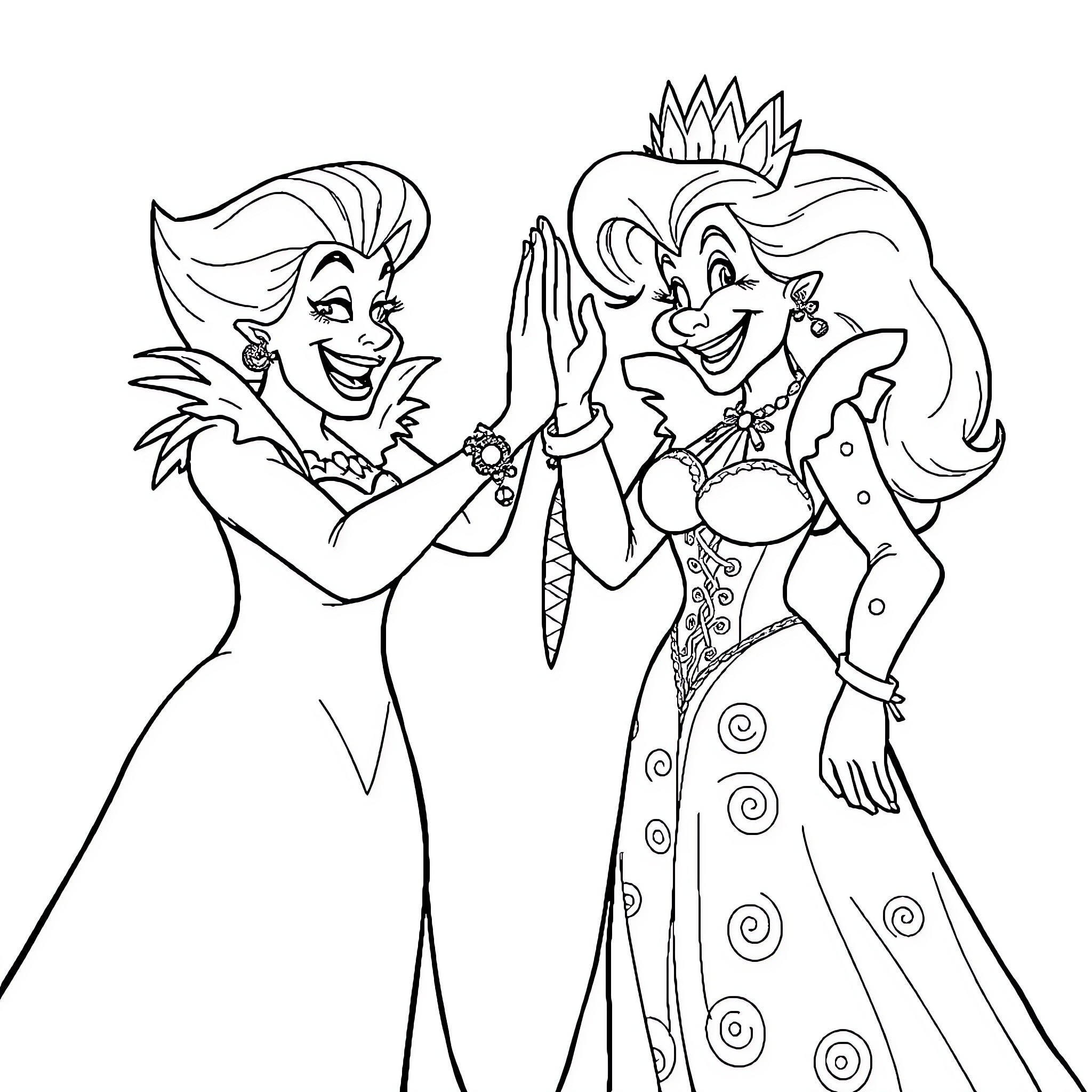 Ursula and Ariel's Playful Interaction Coloring Page (free black-and-white line drawing printable PDF for all, from beginners to advanced learners, including children, teens, adults, and seniors)