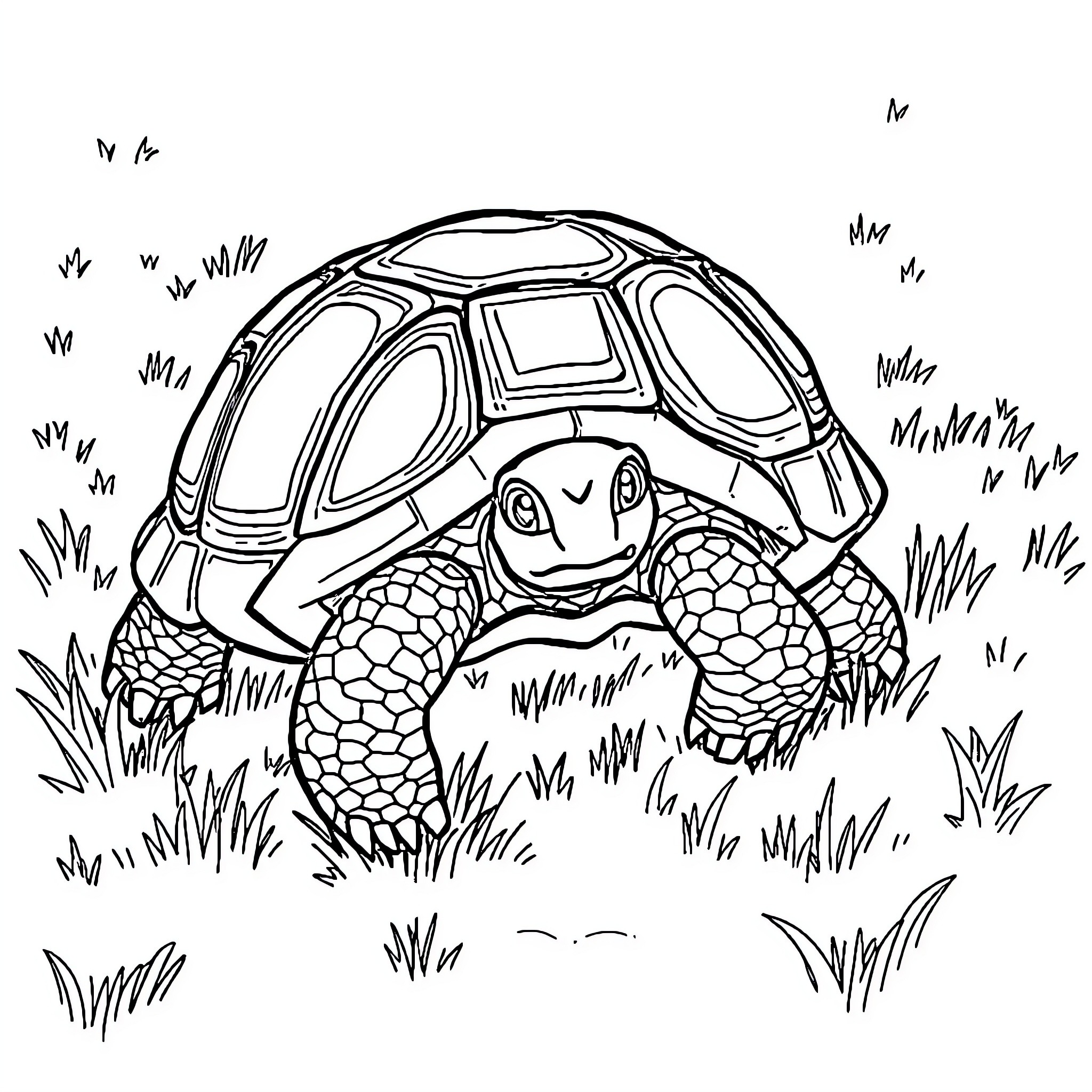 Turtle exploring the grassy terrain Coloring Page (free black-and-white line drawing printable PDF for all, from beginners to advanced learners, including children, teens, adults, and seniors)