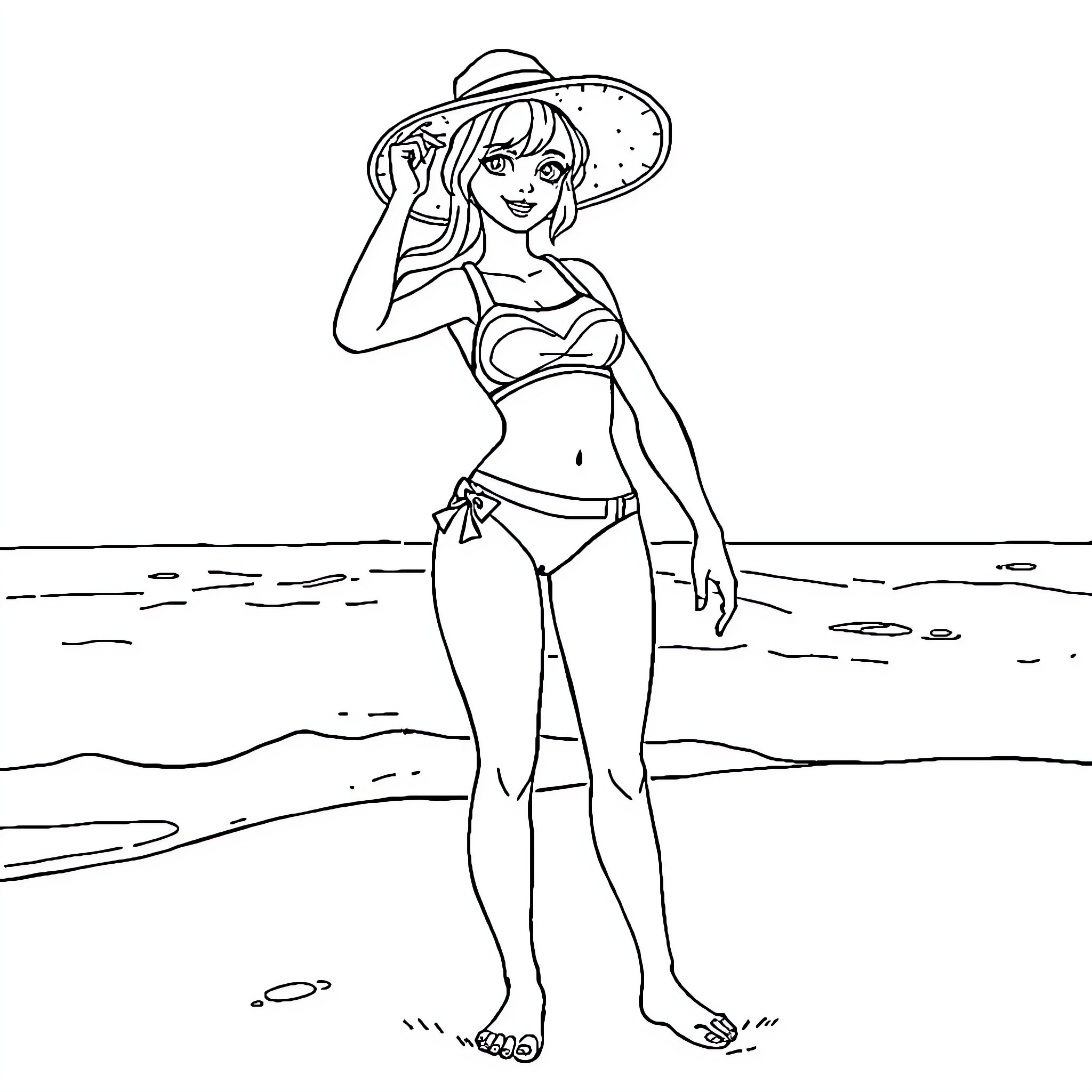 Fortnite Skin at the Beach Coloring Page (free black-and-white line drawing printable PDF for all, from beginners to advanced learners, including children, teens, adults, and seniors)