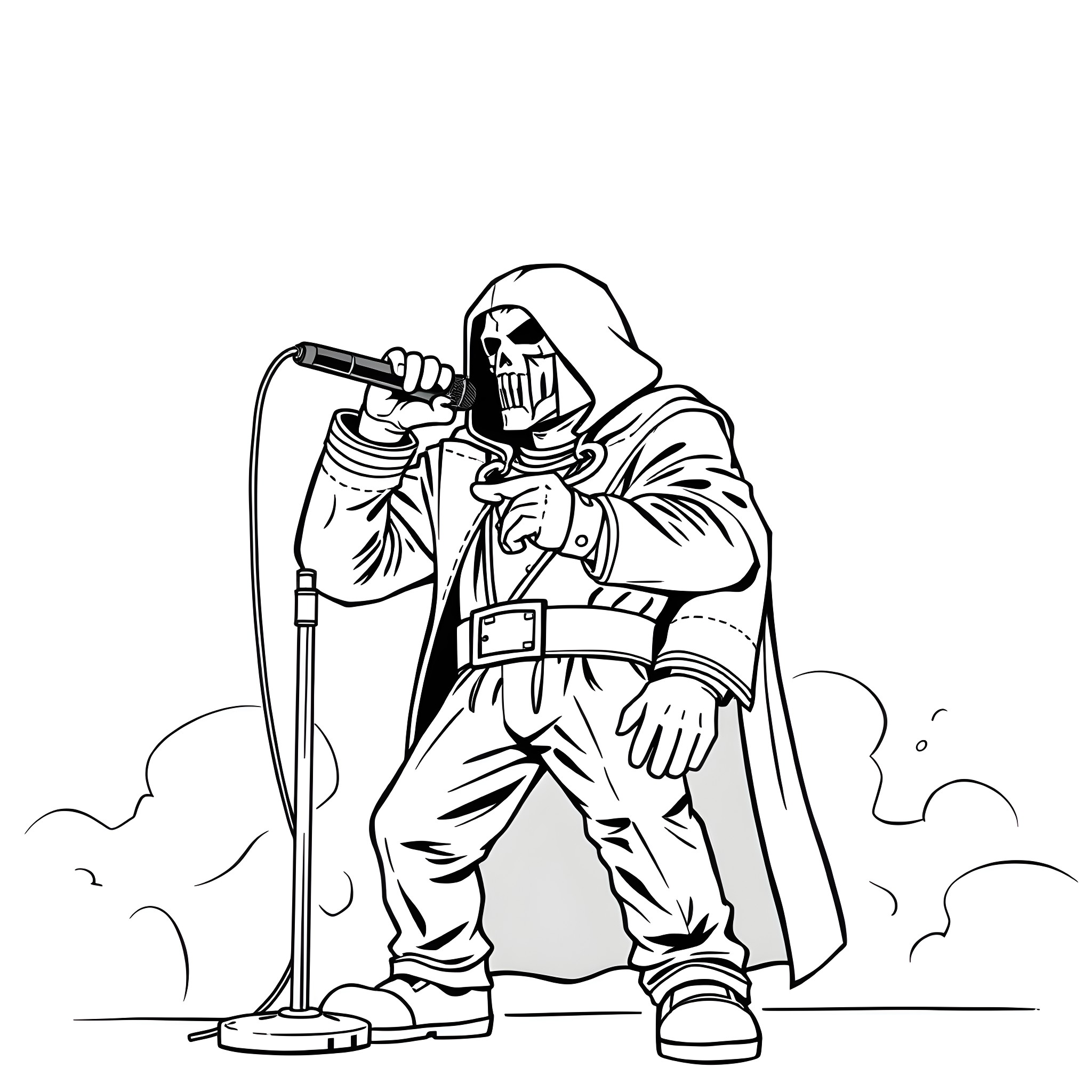 Mr. Doom's Ominous Performance Coloring Page (free black-and-white line drawing printable PDF for all, from beginners to advanced learners, including children, teens, adults, and seniors)