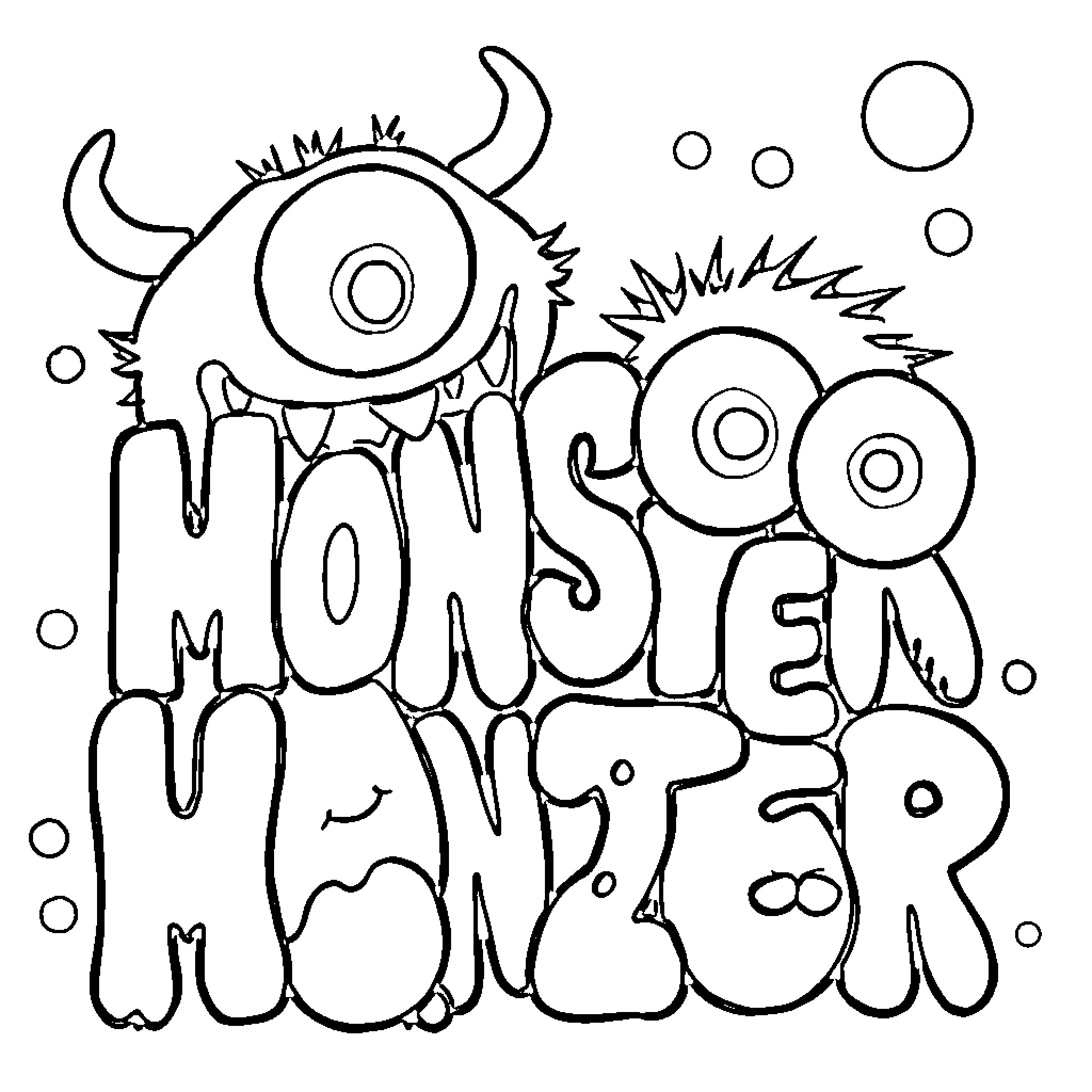 Monster Doodle with Expressive Text Coloring Page (free black-and-white line drawing printable PDF for all, from beginners to advanced learners, including children, teens, adults, and seniors)