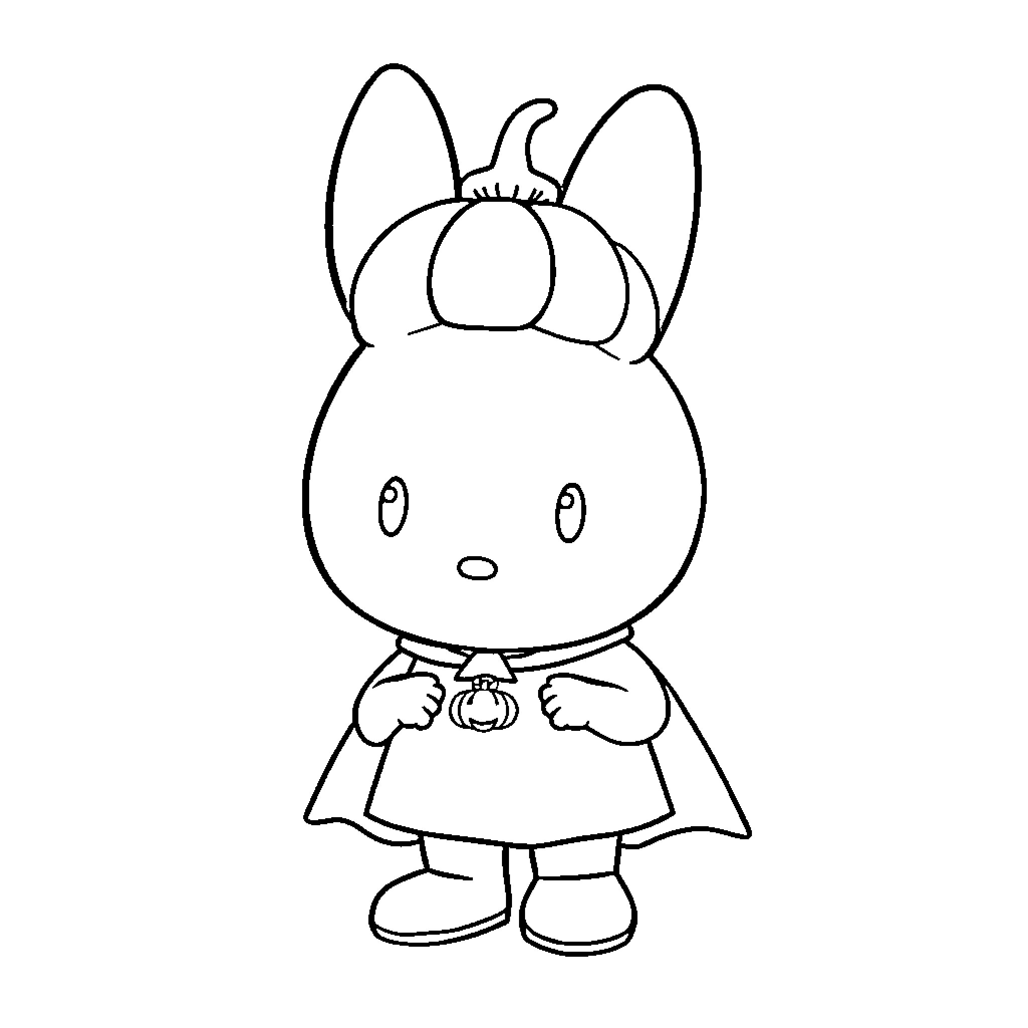 Miffy in a dress with a bow Coloring Page (free black-and-white line drawing printable PDF for all, from beginners to advanced learners, including children, teens, adults, and seniors)