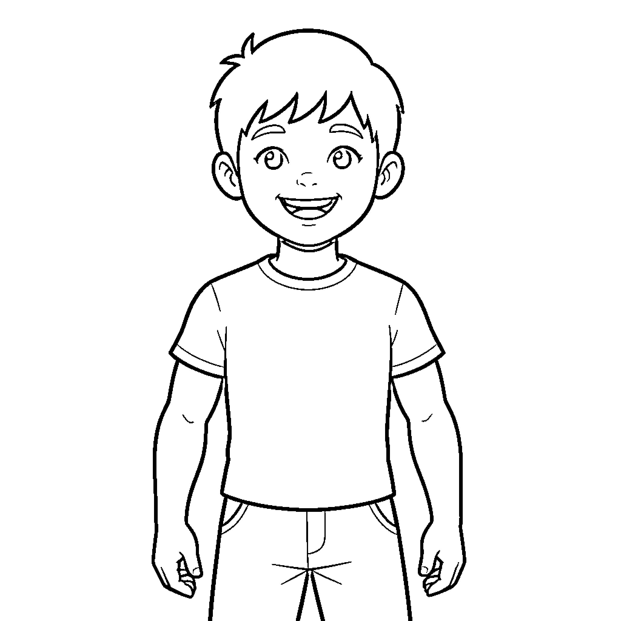 Boy with a cheerful expression Coloring Page (free black-and-white line drawing printable PDF for all, from beginners to advanced learners, including children, teens, adults, and seniors)