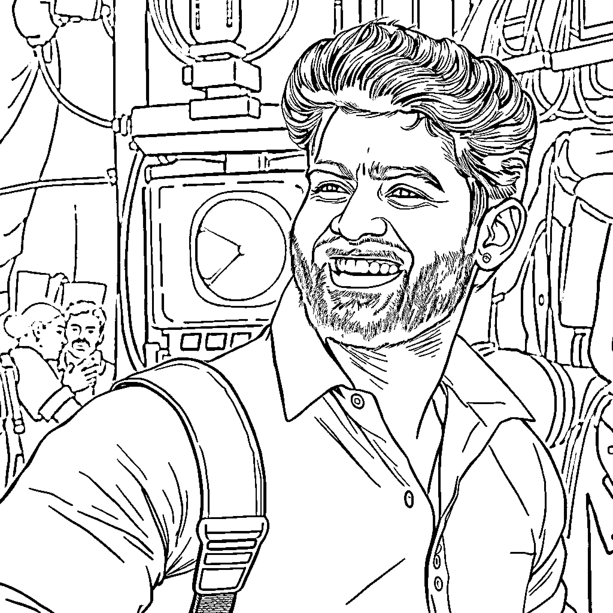Thalapathy Vijay in a serious yet contemplative expression Coloring Page (free black-and-white line drawing printable PDF for all, from beginners to advanced learners, including children, teens, adults, and seniors)