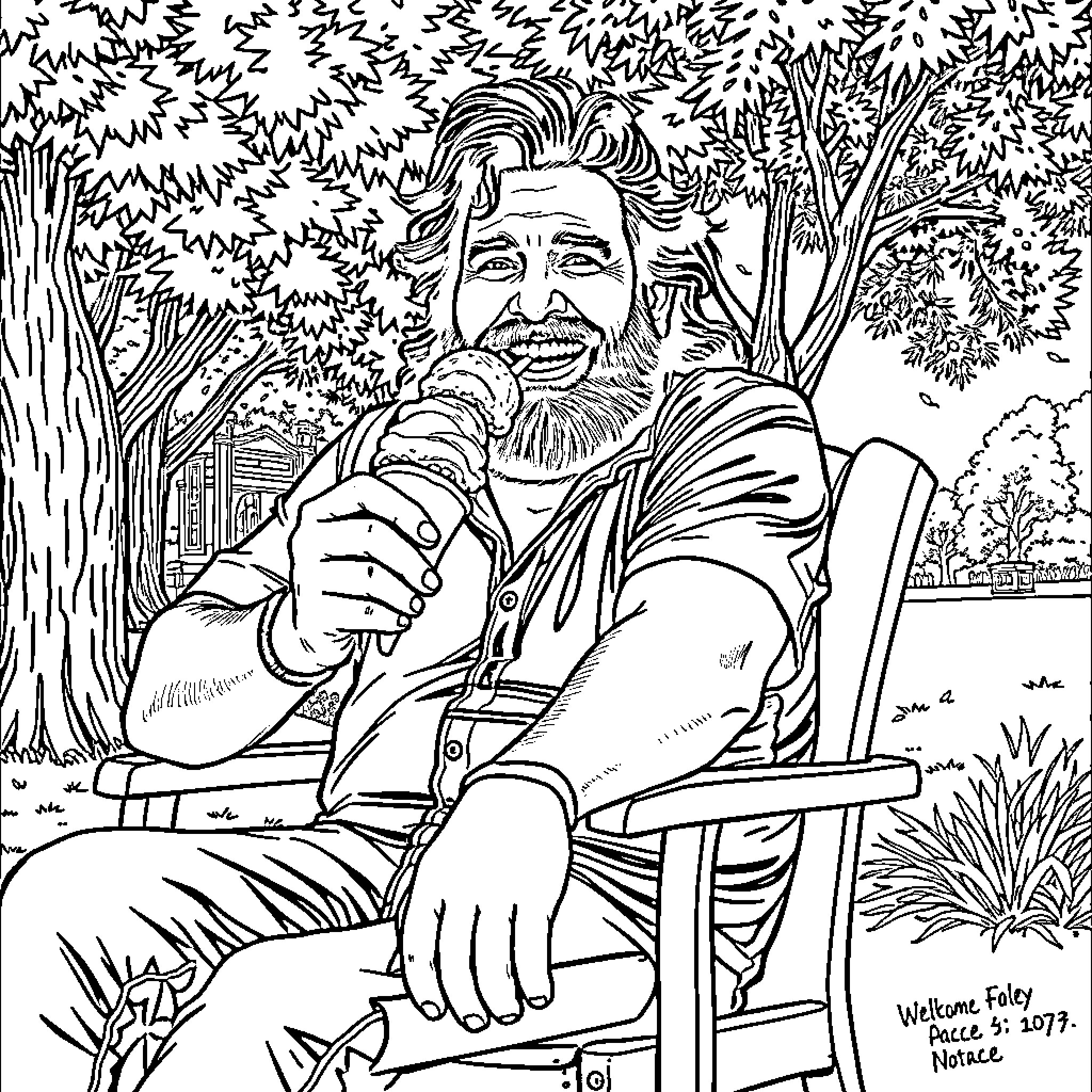 Mick Foley enjoying the outdoors in a serene setting Coloring Page (free black-and-white line drawing printable PDF for all, from beginners to advanced learners, including children, teens, adults, and seniors)