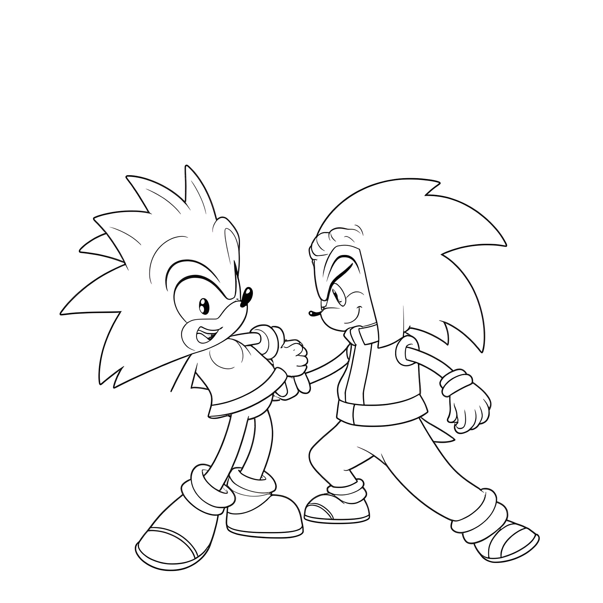 Sonic characters in a playful pose Coloring Page (free black-and-white line drawing printable PDF for all, from beginners to advanced learners, including children, teens, adults, and seniors)