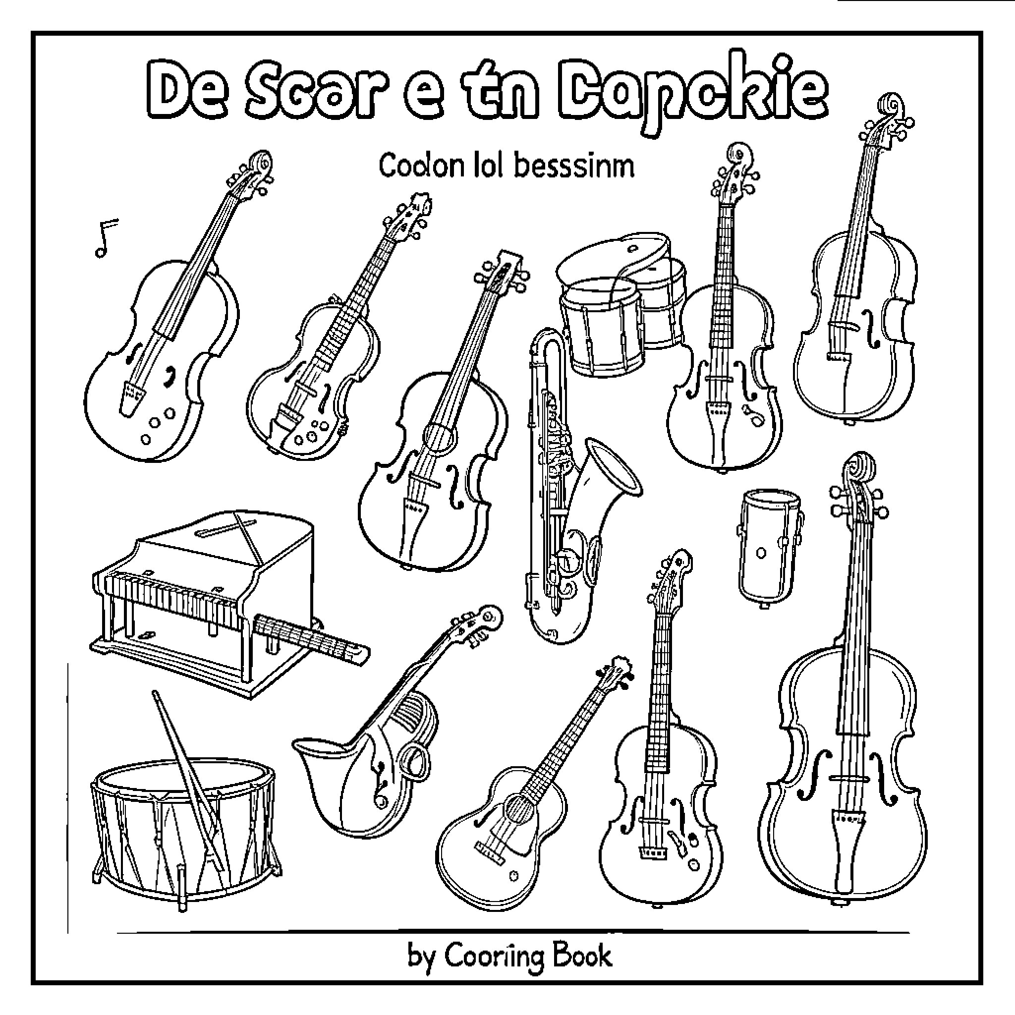 Musical Instrument collection arranged in a playful pattern Coloring Page (free black-and-white line drawing printable PDF for all, from beginners to advanced learners, including children, teens, adults, and seniors)