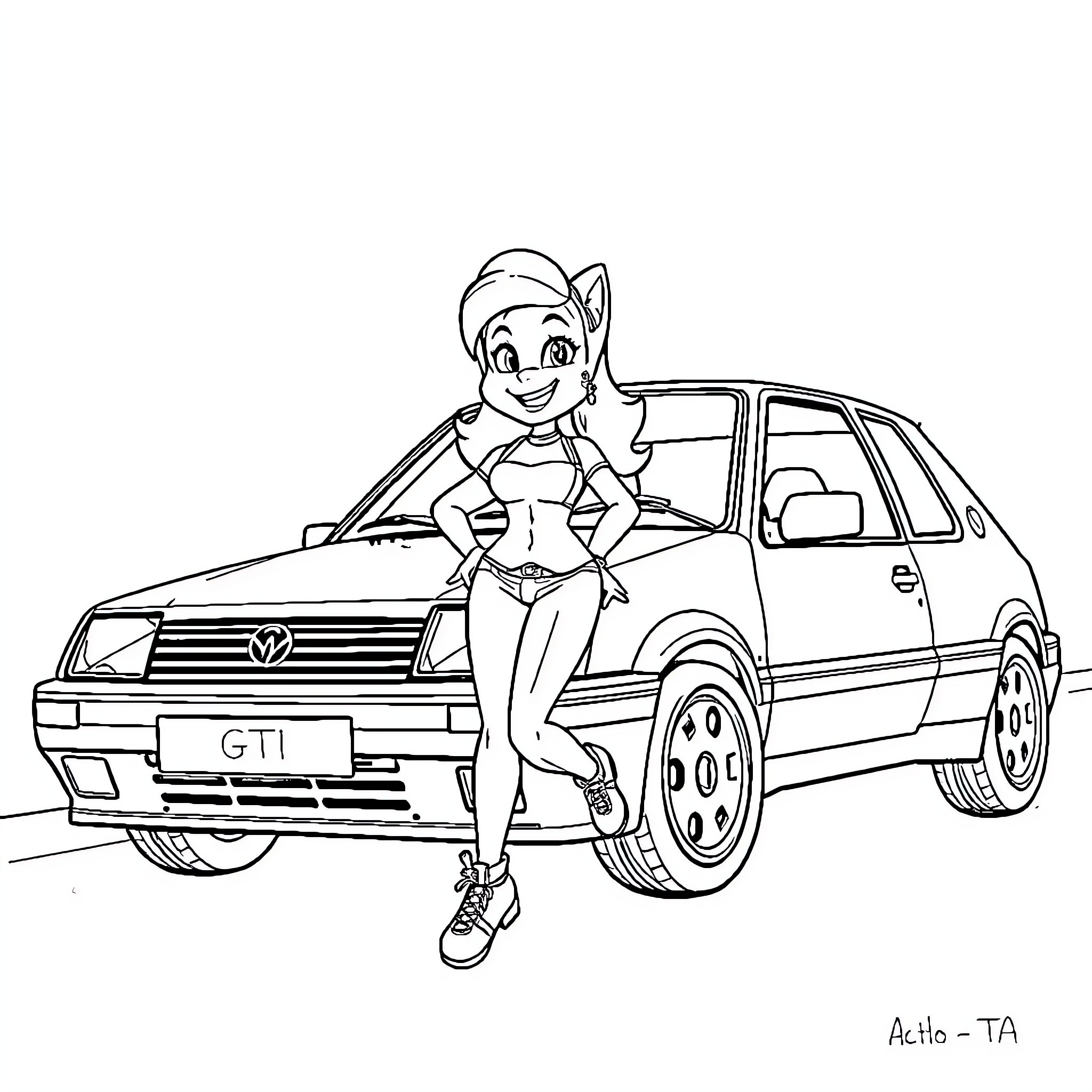 Chase the Animated Character Enjoying a Sports Car Coloring Page (free black-and-white line drawing printable PDF for all, from beginners to advanced learners, including children, teens, adults, and seniors)