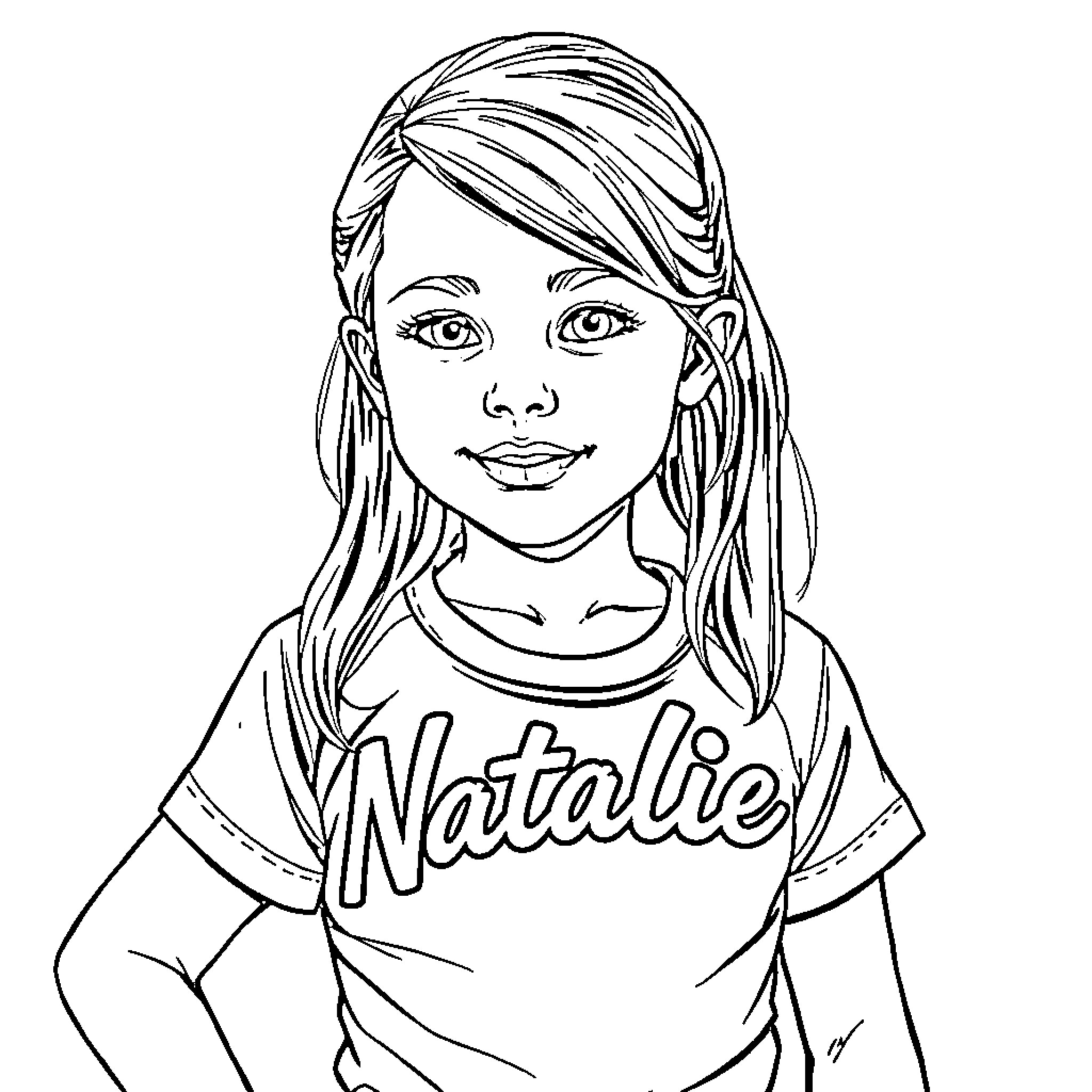 Girl in Casual Outfit with Casual Hairstyle Coloring Page (free black-and-white line drawing printable PDF for all, from beginners to advanced learners, including children, teens, adults, and seniors)