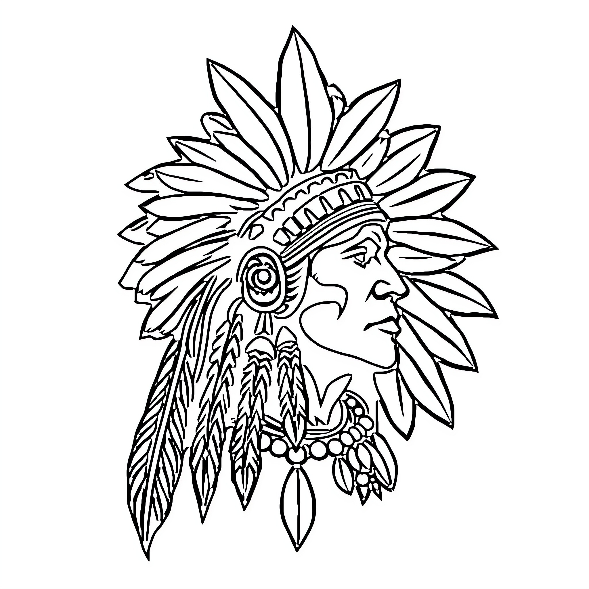 Insignia of a Native American Chief Coloring Page (free black-and-white line drawing printable PDF for all, from beginners to advanced learners, including children, teens, adults, and seniors)