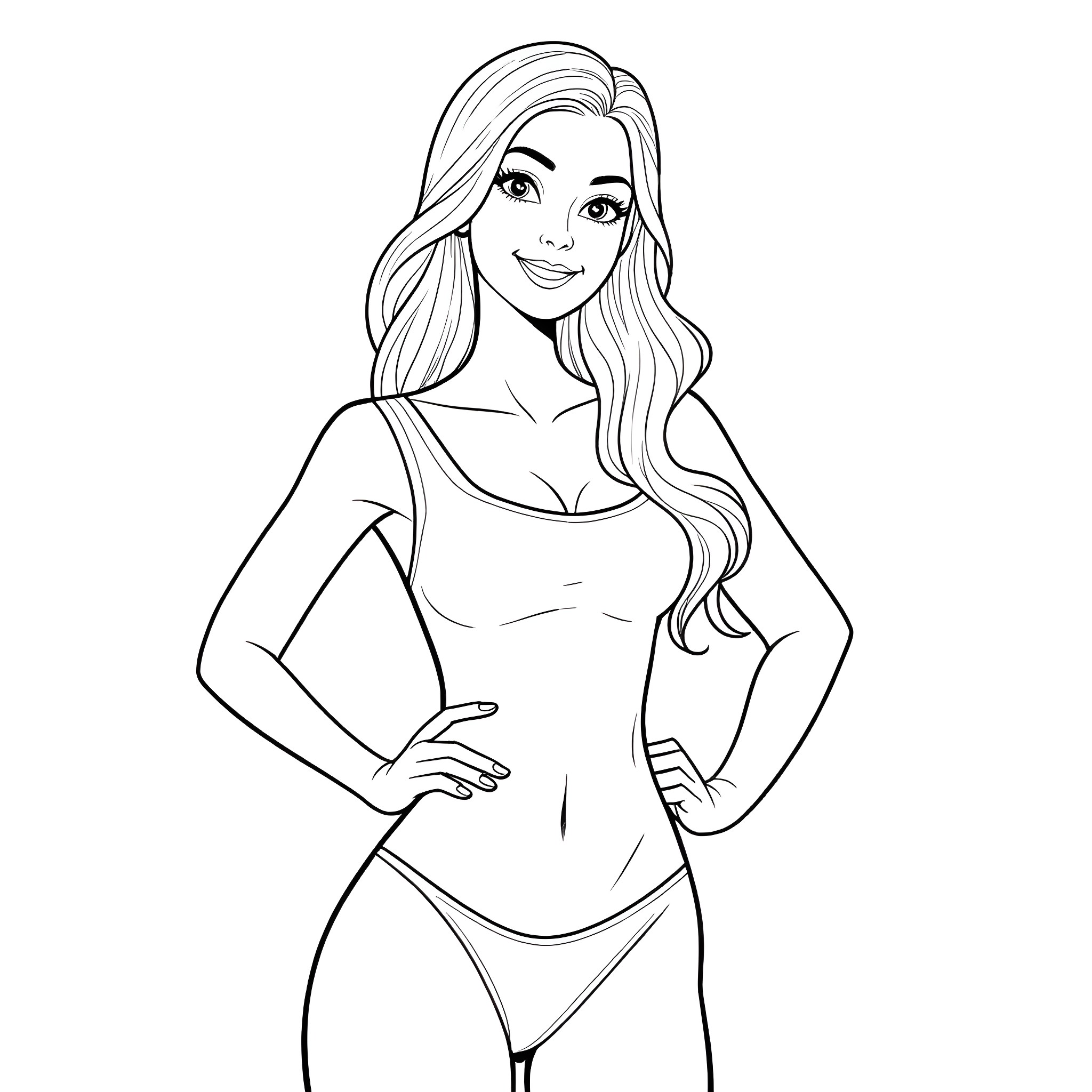 Angela White in a casual outfit Coloring Page (free black-and-white line drawing printable PDF for all, from beginners to advanced learners, including children, teens, adults, and seniors)