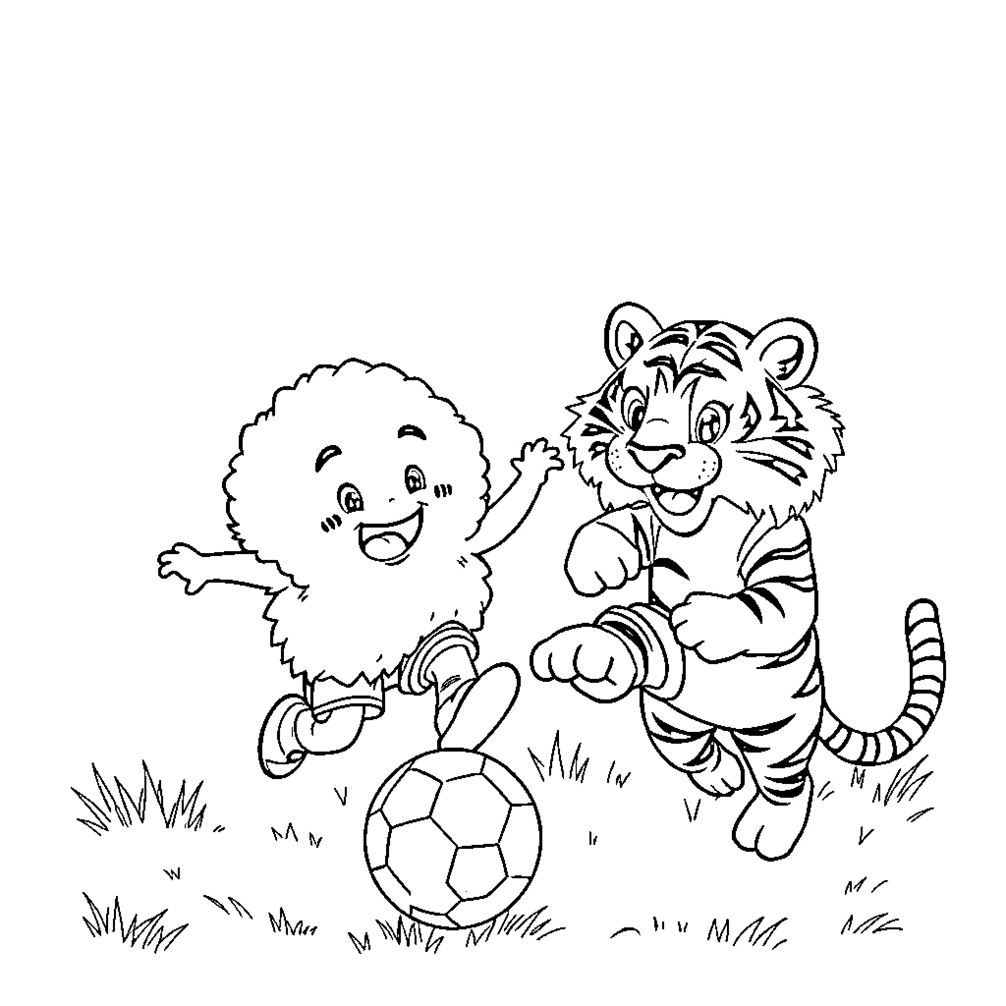 Pillow friends playing with a soccer ball Coloring Page (free black-and-white line drawing printable PDF for all, from beginners to advanced learners, including children, teens, adults, and seniors)