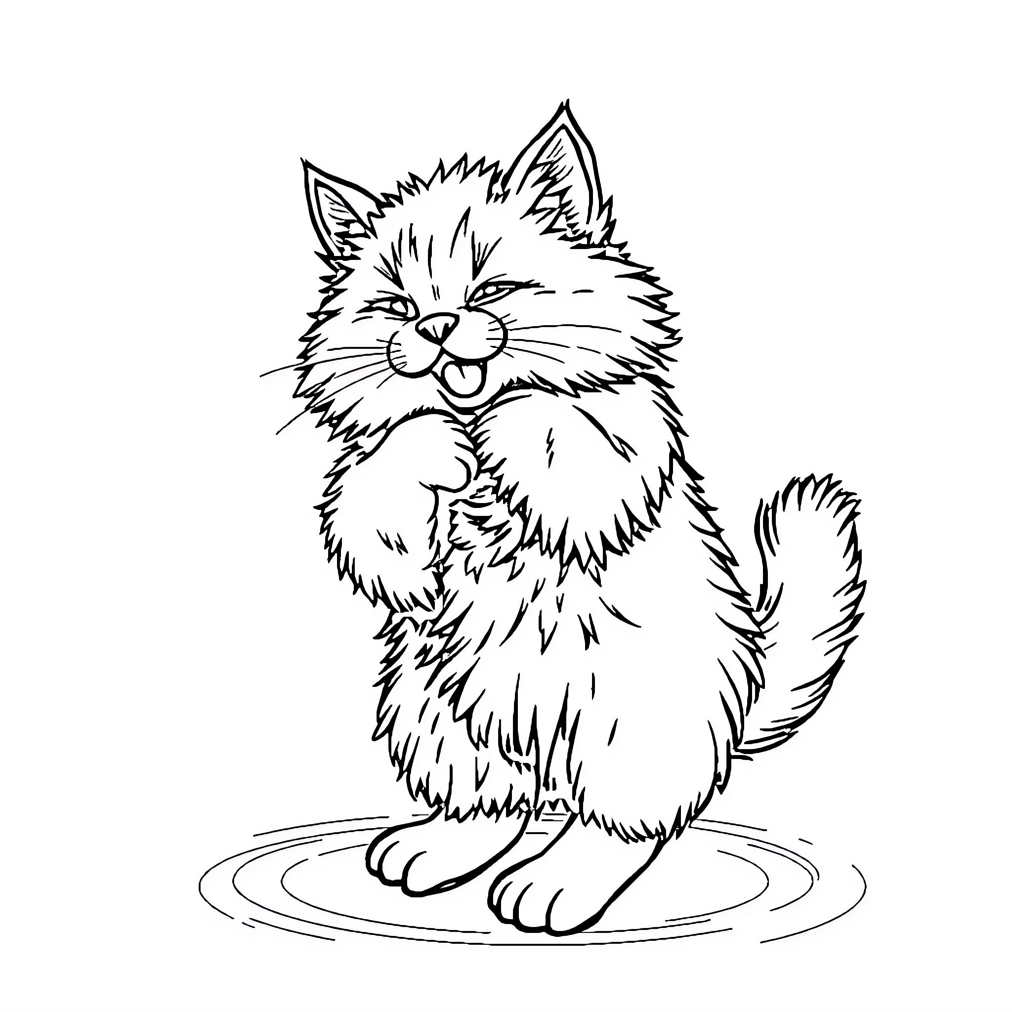 Cat enjoying a playful moment Coloring Page (free black-and-white line drawing printable PDF for all, from beginners to advanced learners, including children, teens, adults, and seniors)
