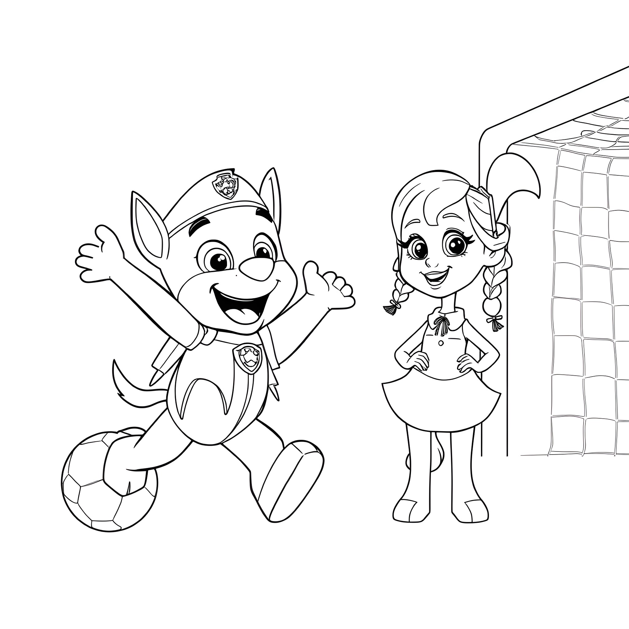 Chase for the Soccer Ball Coloring Page (free black-and-white line drawing printable PDF for all, from beginners to advanced learners, including children, teens, adults, and seniors)