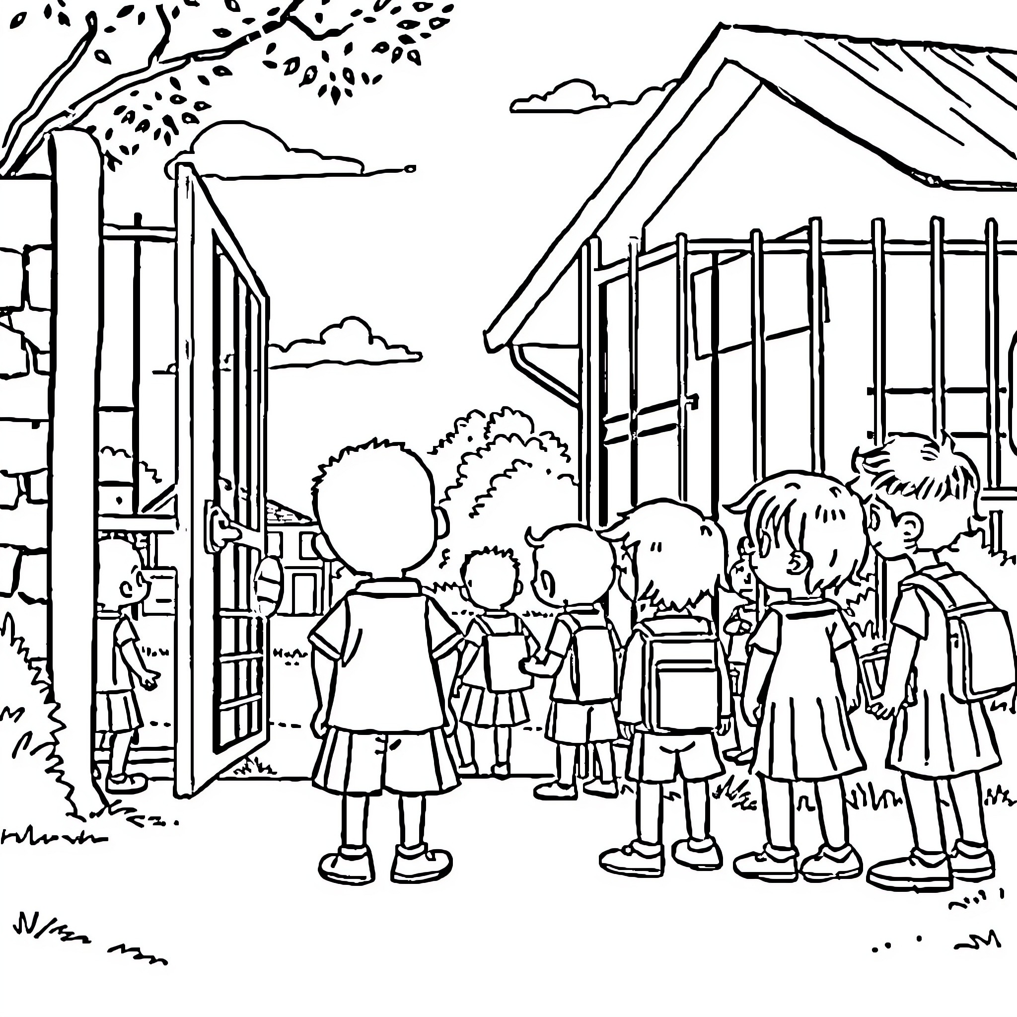 Labubu's School Day Adventure Coloring Page (free black-and-white line drawing printable PDF for all, from beginners to advanced learners, including children, teens, adults, and seniors)