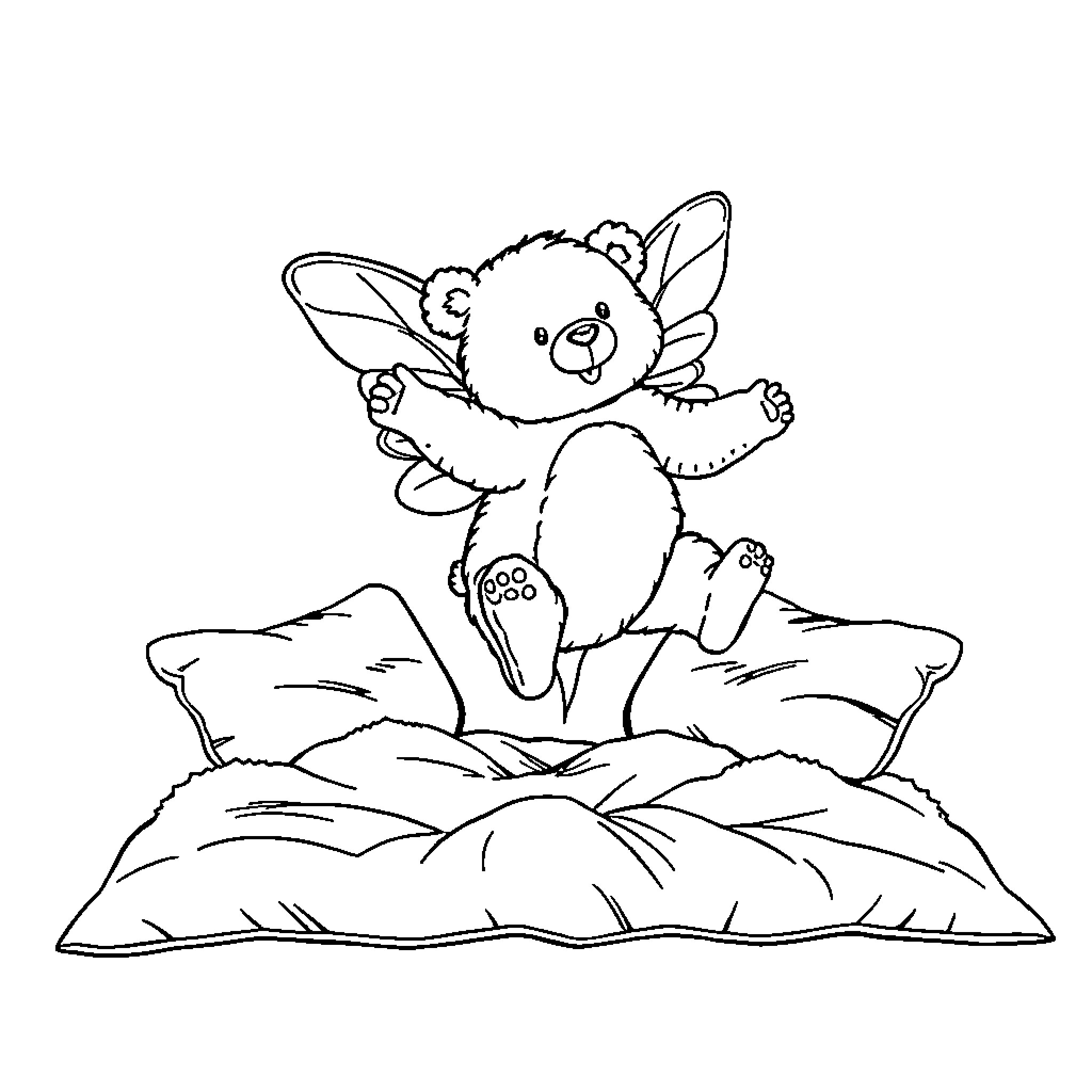 Bear resting comfortably on a soft pillow Coloring Page (free black-and-white line drawing printable PDF for all, from beginners to advanced learners, including children, teens, adults, and seniors)