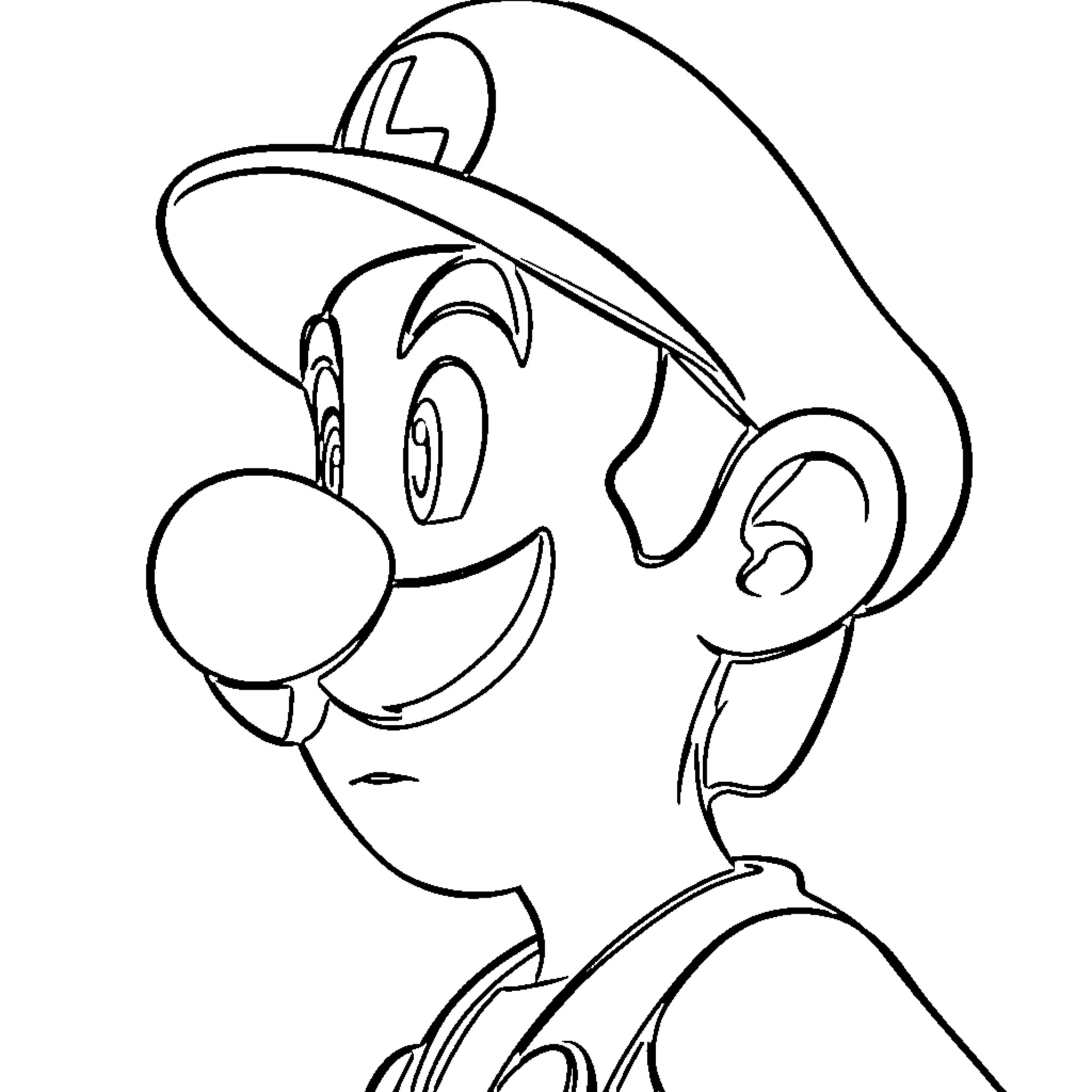 Luigi's Cartoon Adventure Coloring Page (free black-and-white line drawing printable PDF for all, from beginners to advanced learners, including children, teens, adults, and seniors)
