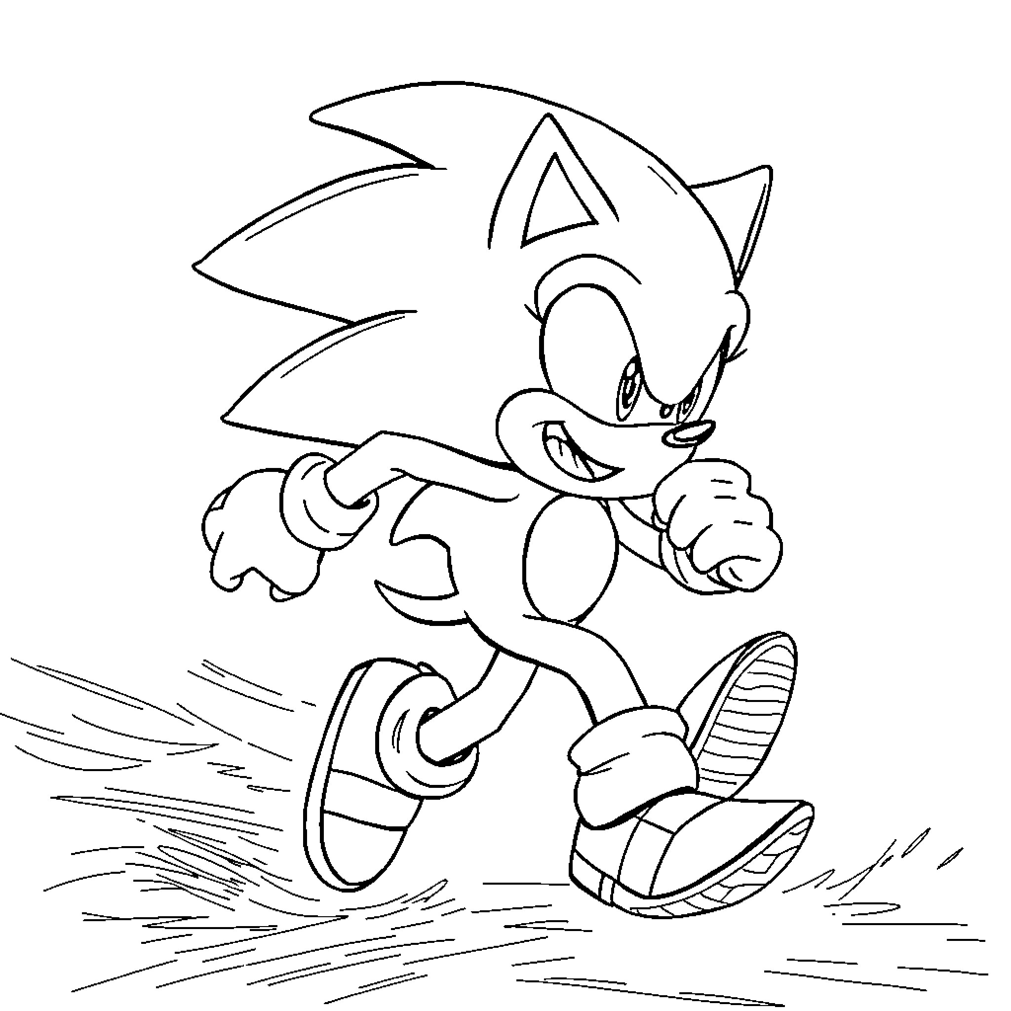 Sonic the Hedgehog running with enthusiasm Coloring Page (free black-and-white line drawing printable PDF for all, from beginners to advanced learners, including children, teens, adults, and seniors)