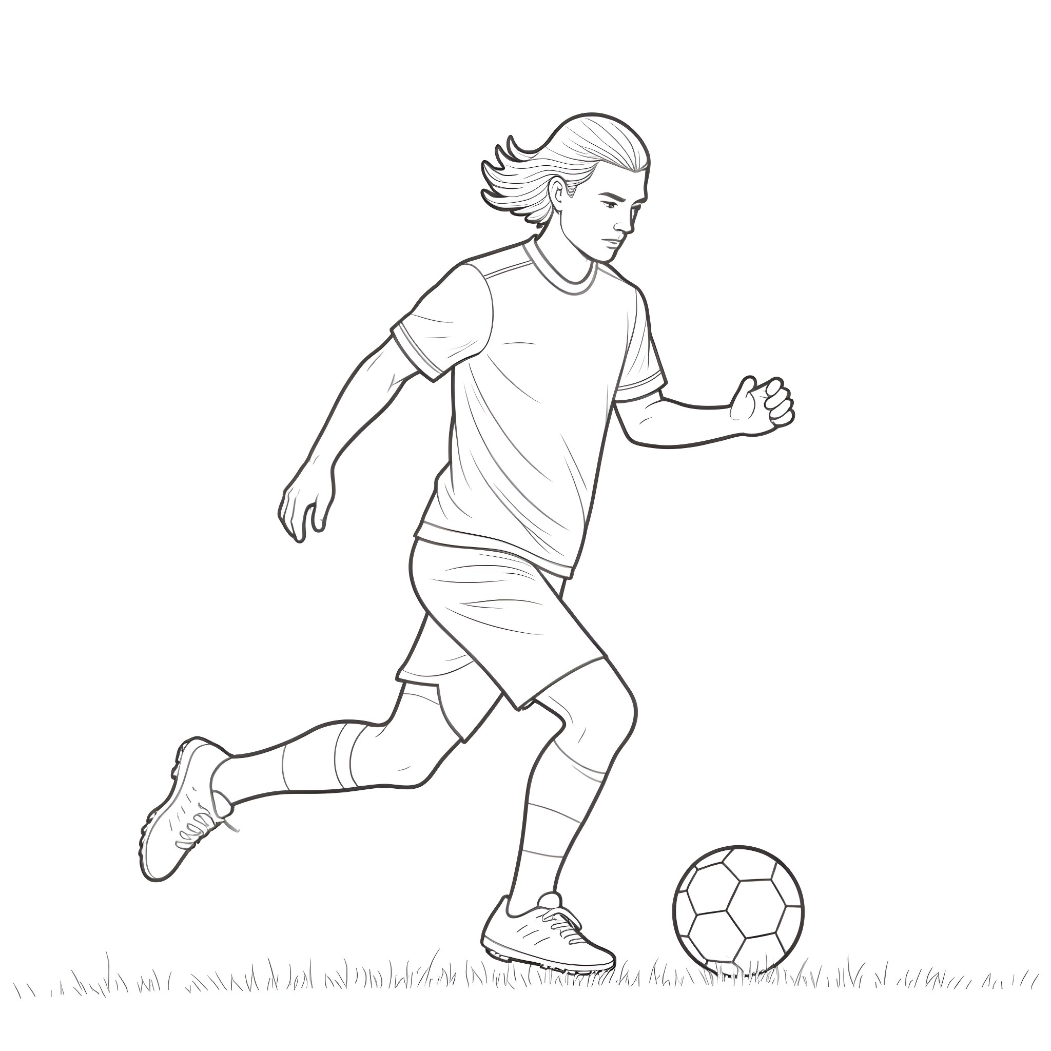 Jackson Hopkins dribbling a soccer ball Coloring Page (free black-and-white line drawing printable PDF for all, from beginners to advanced learners, including children, teens, adults, and seniors)