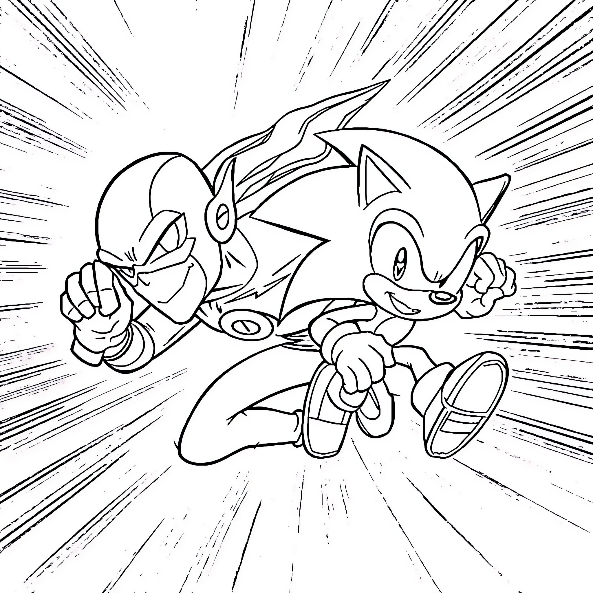 Flash of Speeding Hedgehog Action Coloring Page (free black-and-white line drawing printable PDF for all, from beginners to advanced learners, including children, teens, adults, and seniors)