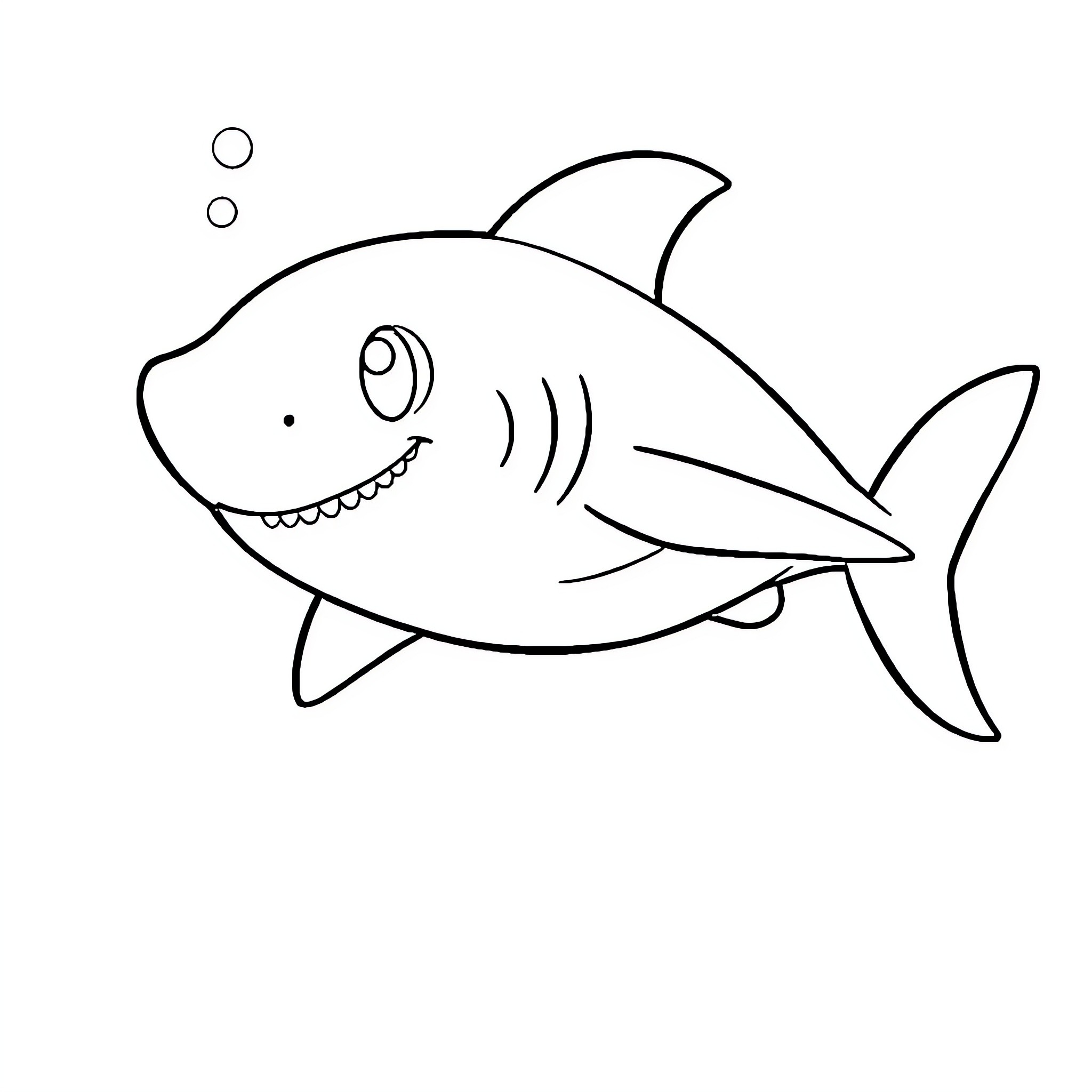 Baby Shark swimming happily Coloring Page (free black-and-white line drawing printable PDF for all, from beginners to advanced learners, including children, teens, adults, and seniors)