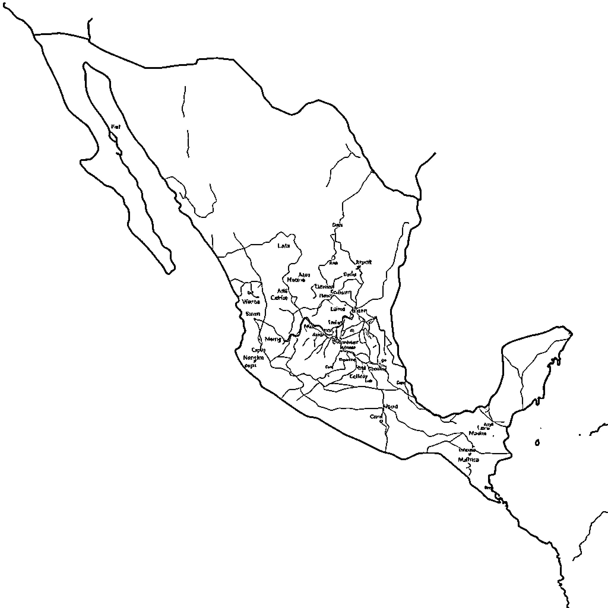 Mexico's Regional Outline with State Boundaries Coloring Page (free black-and-white line drawing printable PDF for all, from beginners to advanced learners, including children, teens, adults, and seniors)