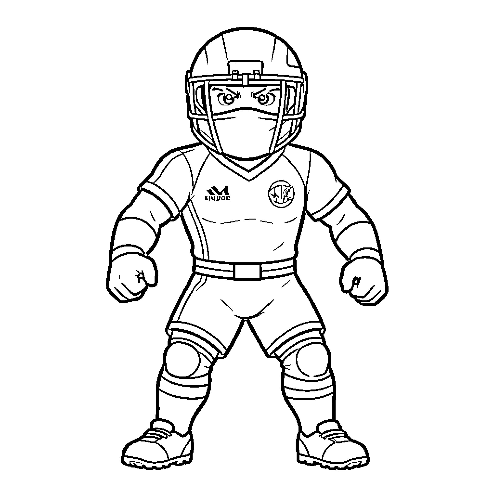 Ninjago character wearing football gear in an intense stance Coloring Page (free black-and-white line drawing printable PDF for all, from beginners to advanced learners, including children, teens, adults, and seniors)