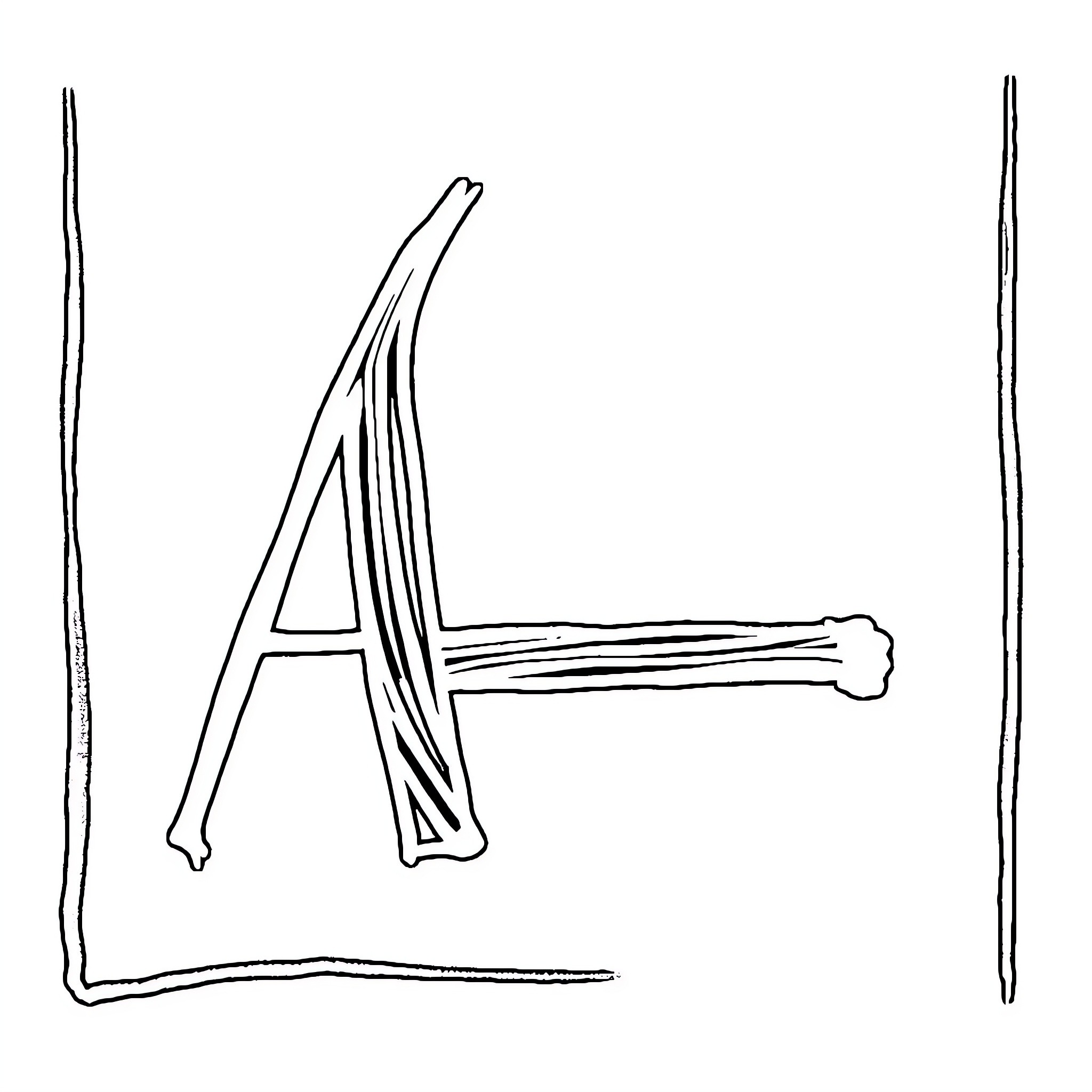 Letter A Drawn with Expressive Lines Coloring Page (free black-and-white line drawing printable PDF for all, from beginners to advanced learners, including children, teens, adults, and seniors)