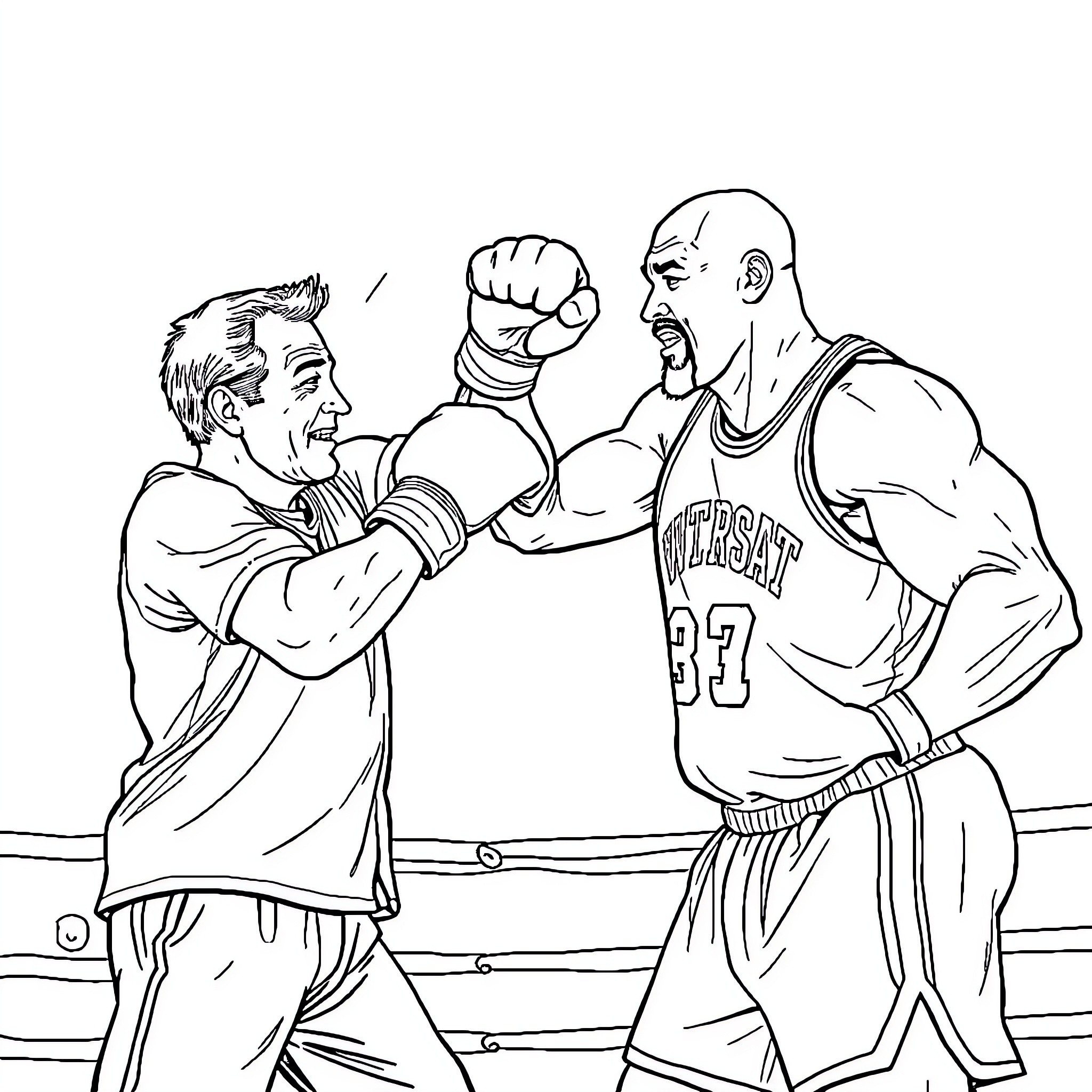 Bill Murray engaged in a boxing match Coloring Page (free black-and-white line drawing printable PDF for all, from beginners to advanced learners, including children, teens, adults, and seniors)