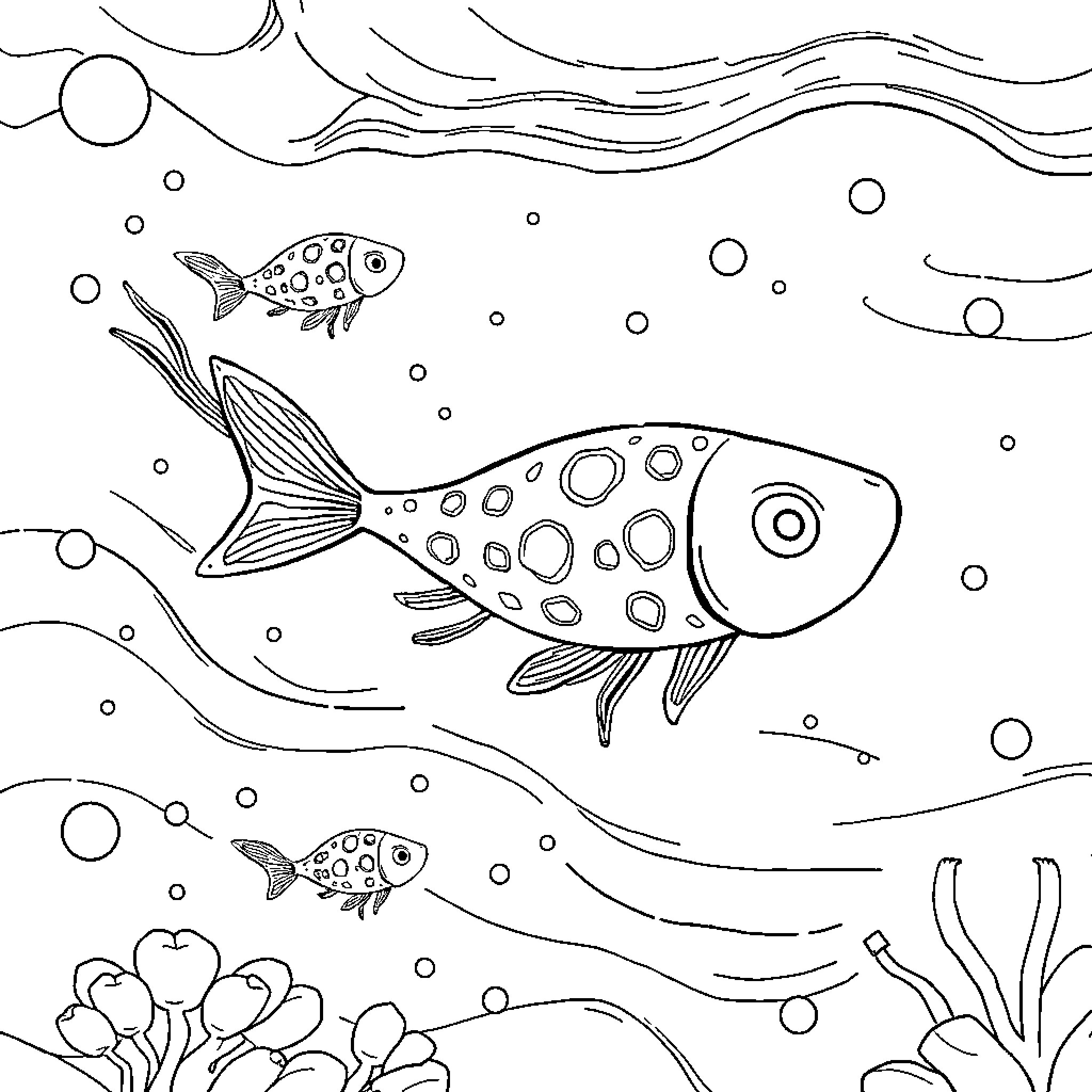 Zooplankton swimming in the underwater world Coloring Page (free black-and-white line drawing printable PDF for all, from beginners to advanced learners, including children, teens, adults, and seniors)