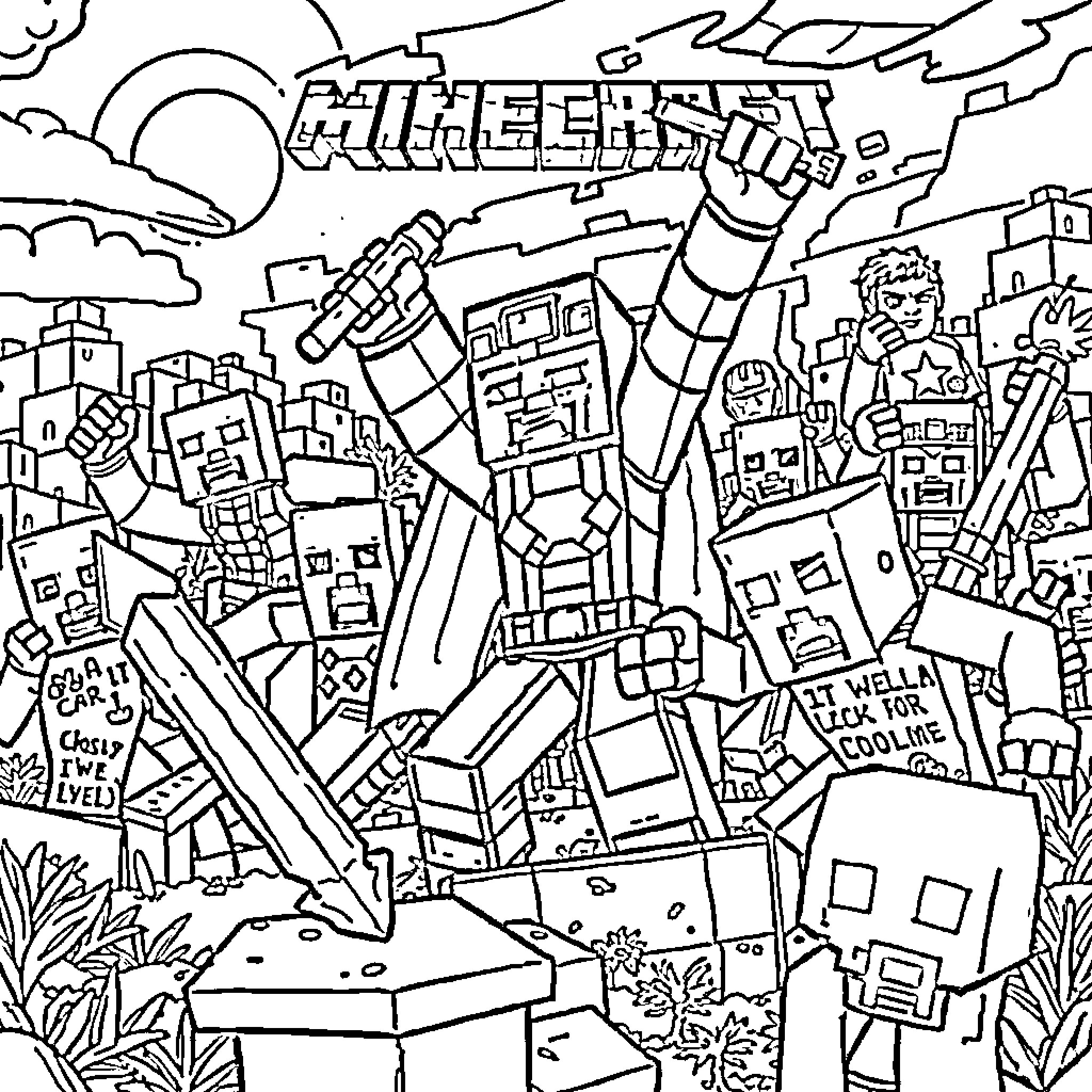 Avengers Assemble in Vibrant City Landscape Coloring Page (free black-and-white line drawing printable PDF for all, from beginners to advanced learners, including children, teens, adults, and seniors)