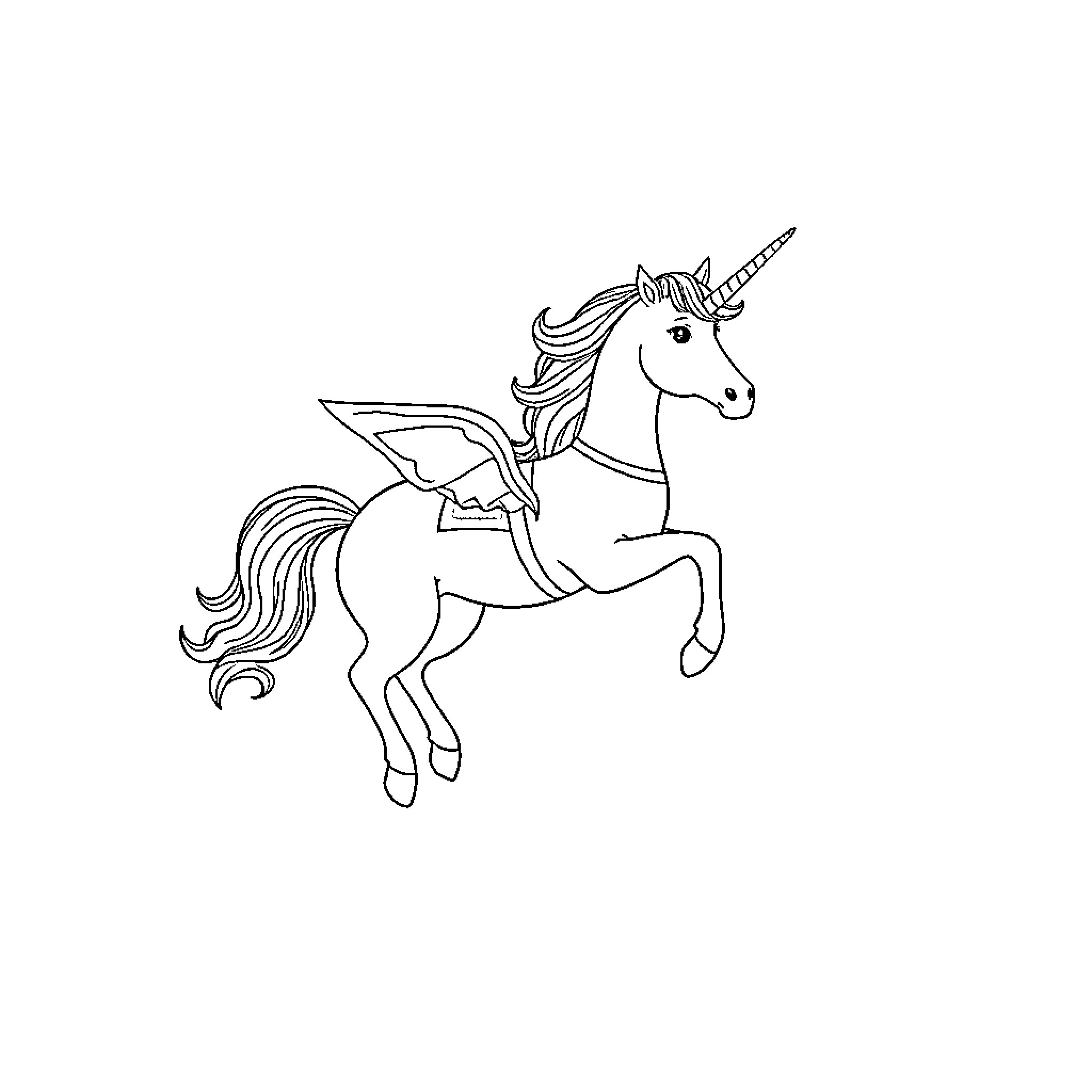Unicorn soaring gracefully through the air Coloring Page (free black-and-white line drawing printable PDF for all, from beginners to advanced learners, including children, teens, adults, and seniors)